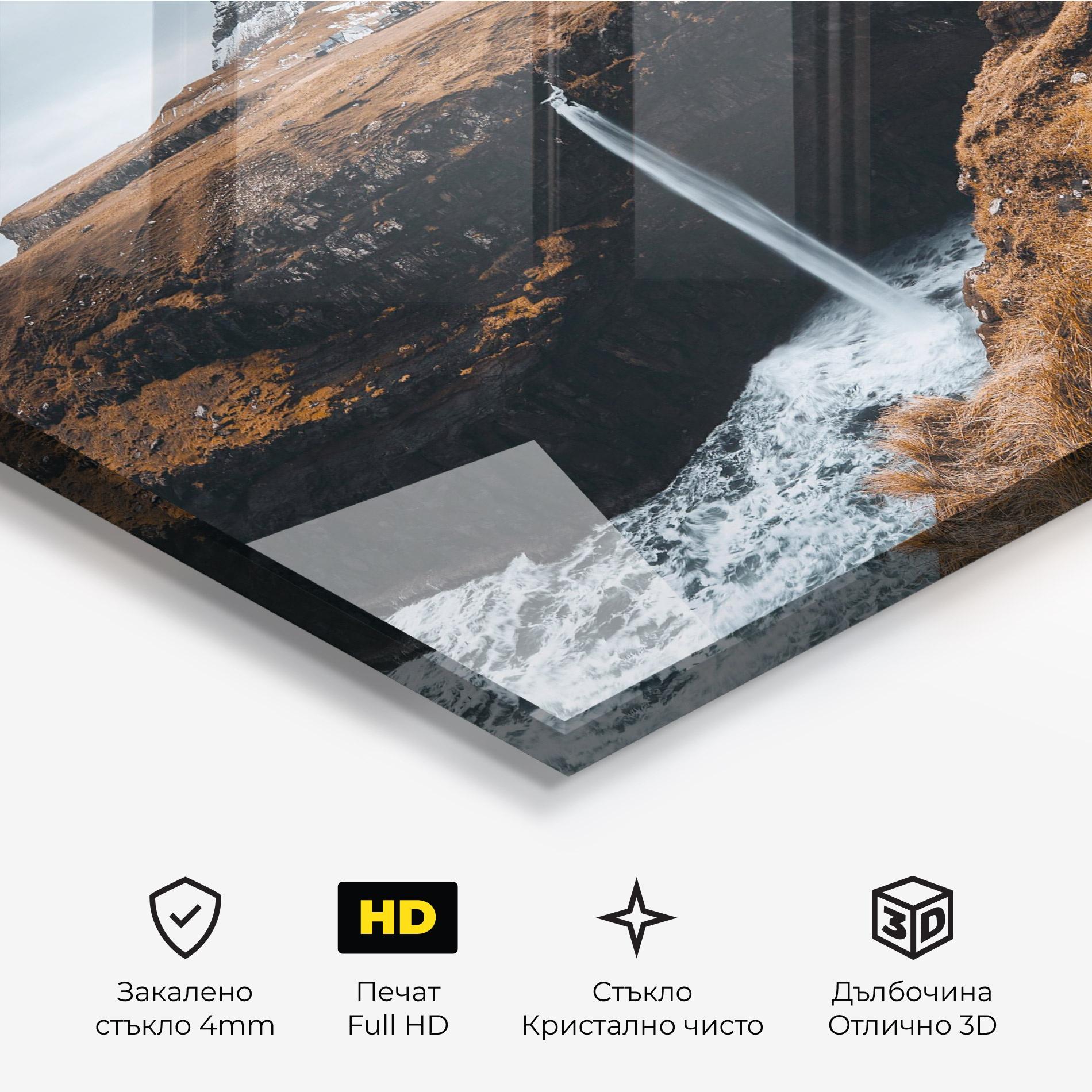 Стъклена картина Black Houses Waterfall mockup 3