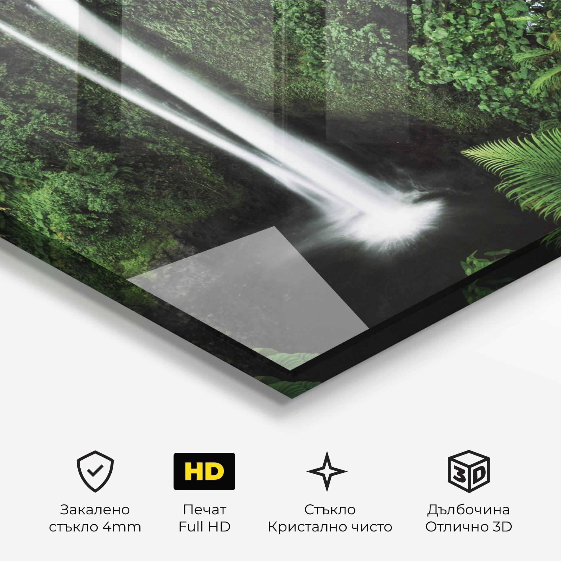 Стъклена картина Green Nature Waterfall mockup 3