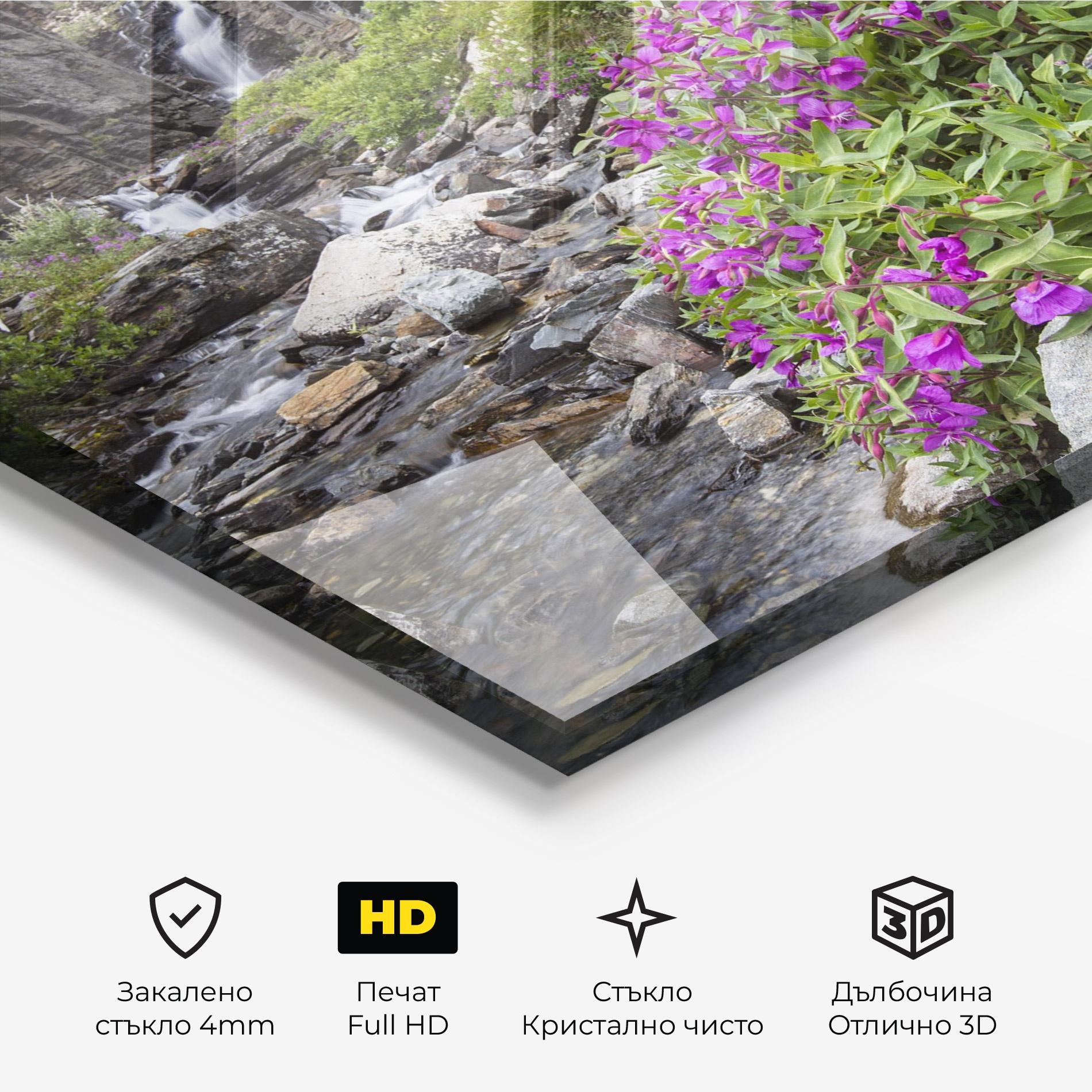 Стъклена картина Purple Flowers Waterfall mockup 3