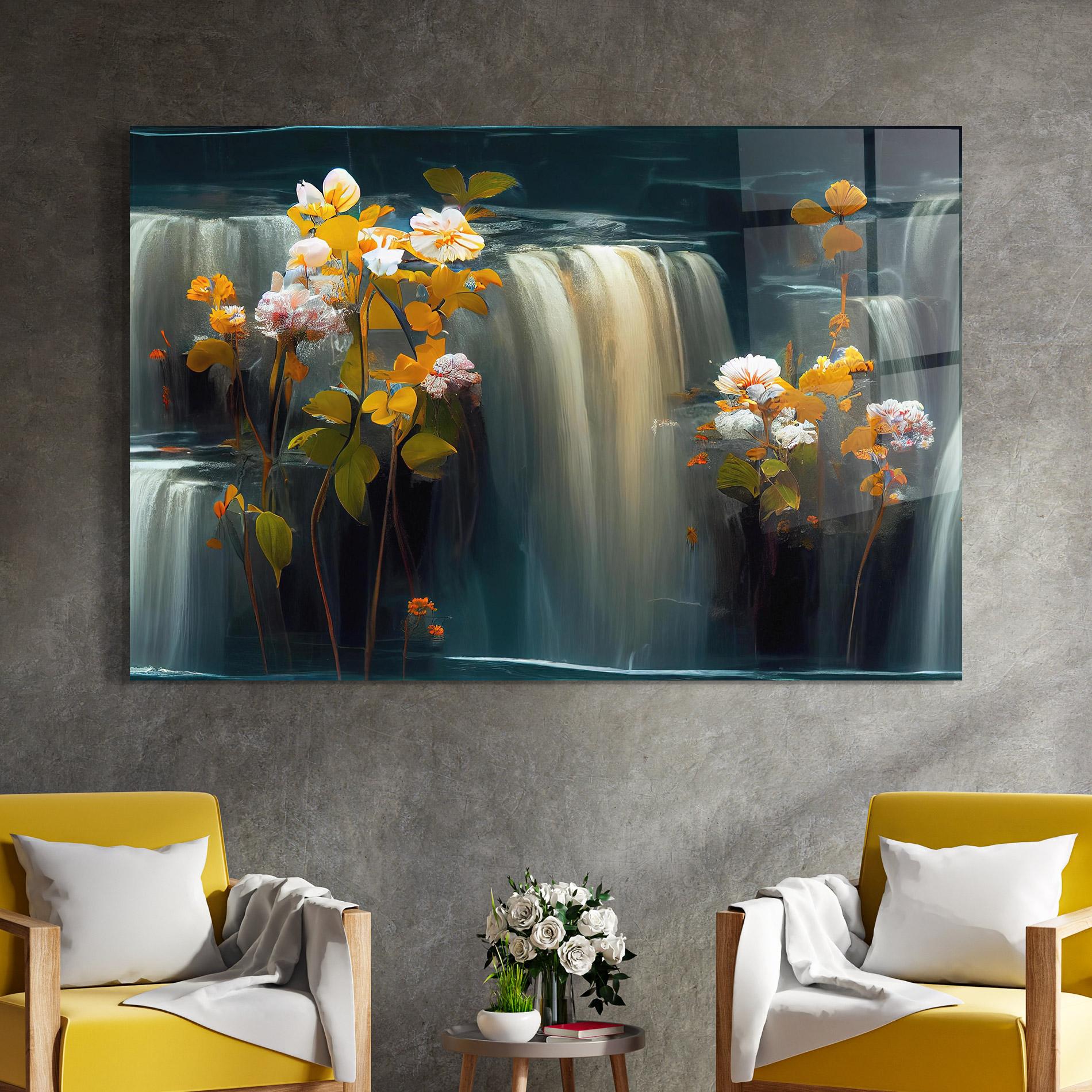 Стъклена картина Flowers Waterfall mockup 4