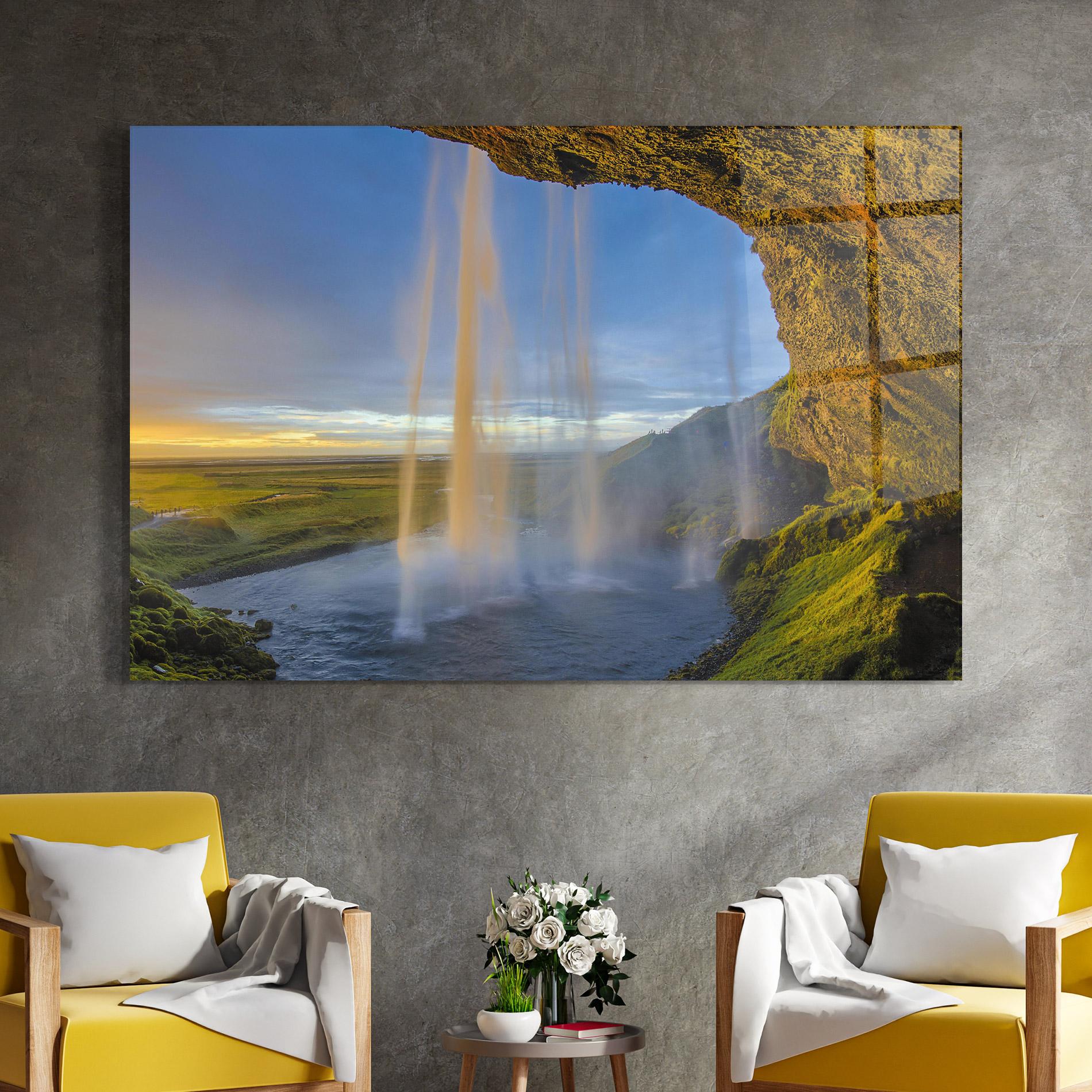 Стъклена картина Orange Waterfall mockup 4