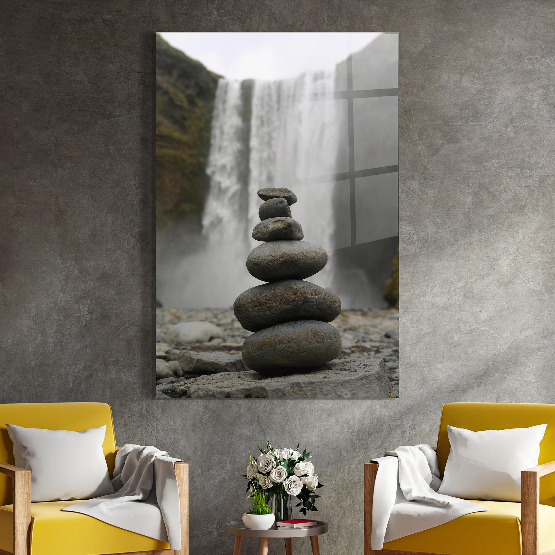 Стъклена картина Balanced Rocks Waterfall mockup 4