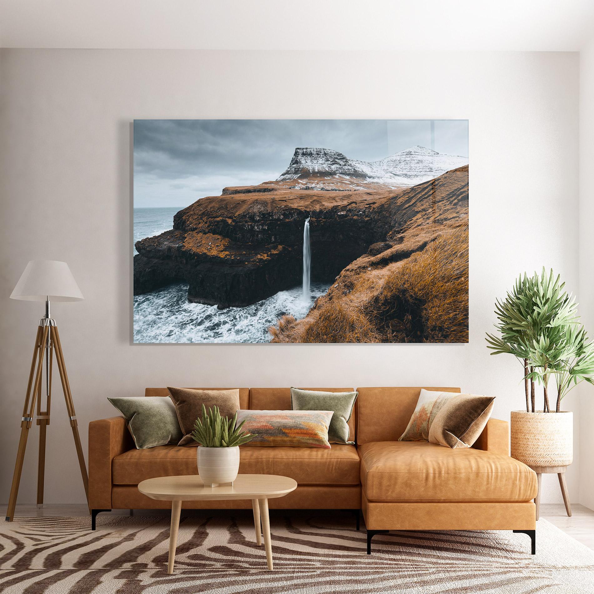 Стъклена картина Black Houses Waterfall mockup 7