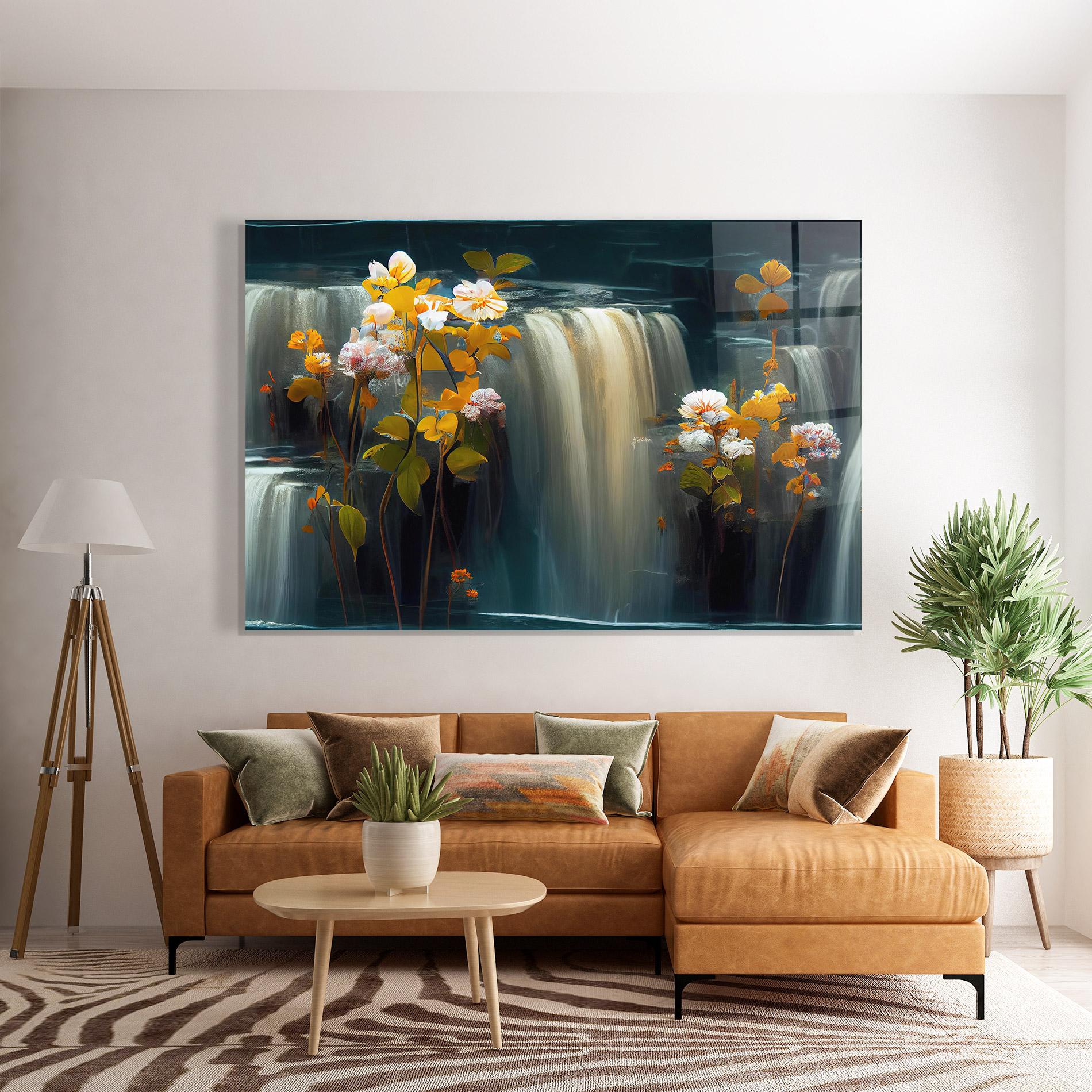 Стъклена картина Flowers Waterfall mockup 7