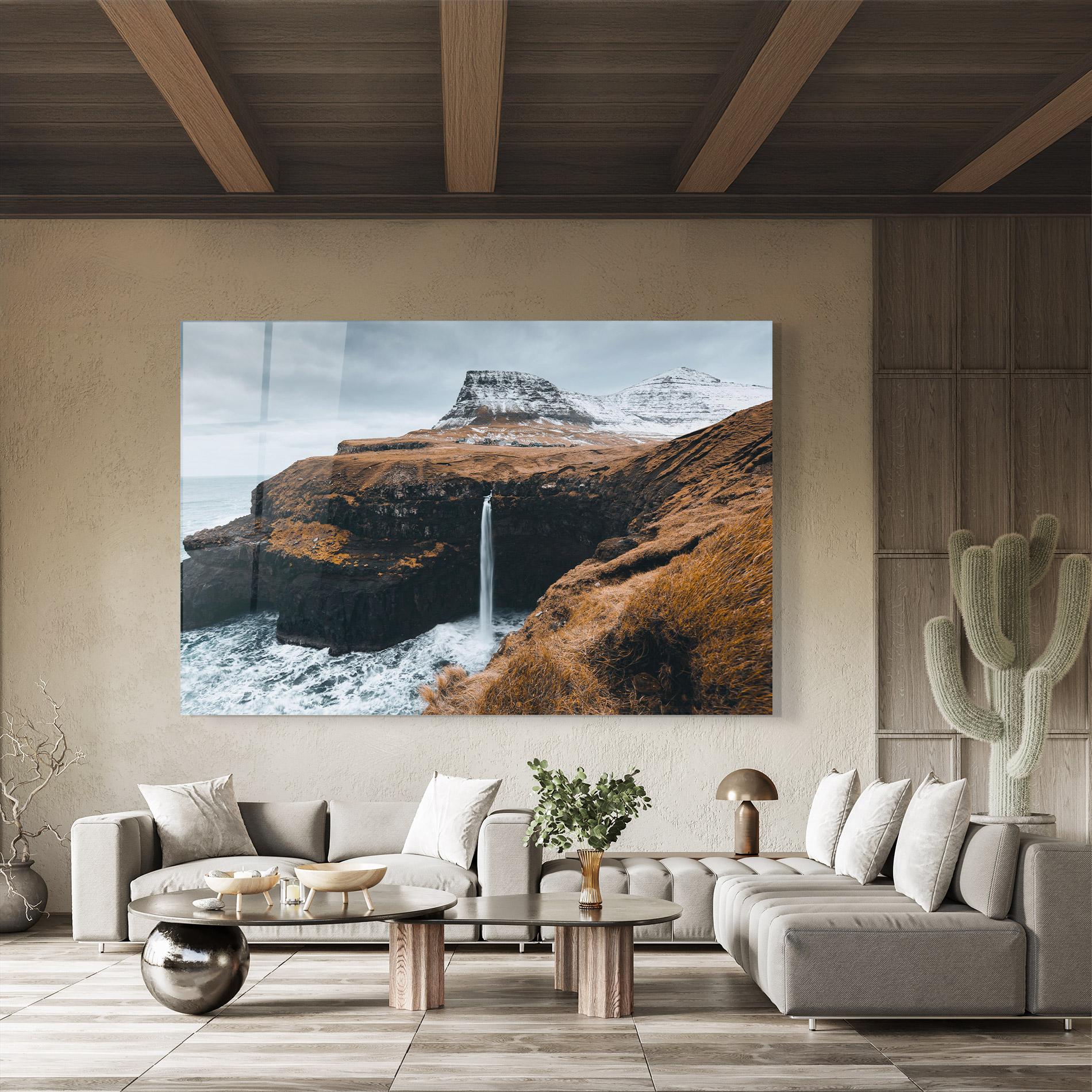 Стъклена картина Black Houses Waterfall mockup 8