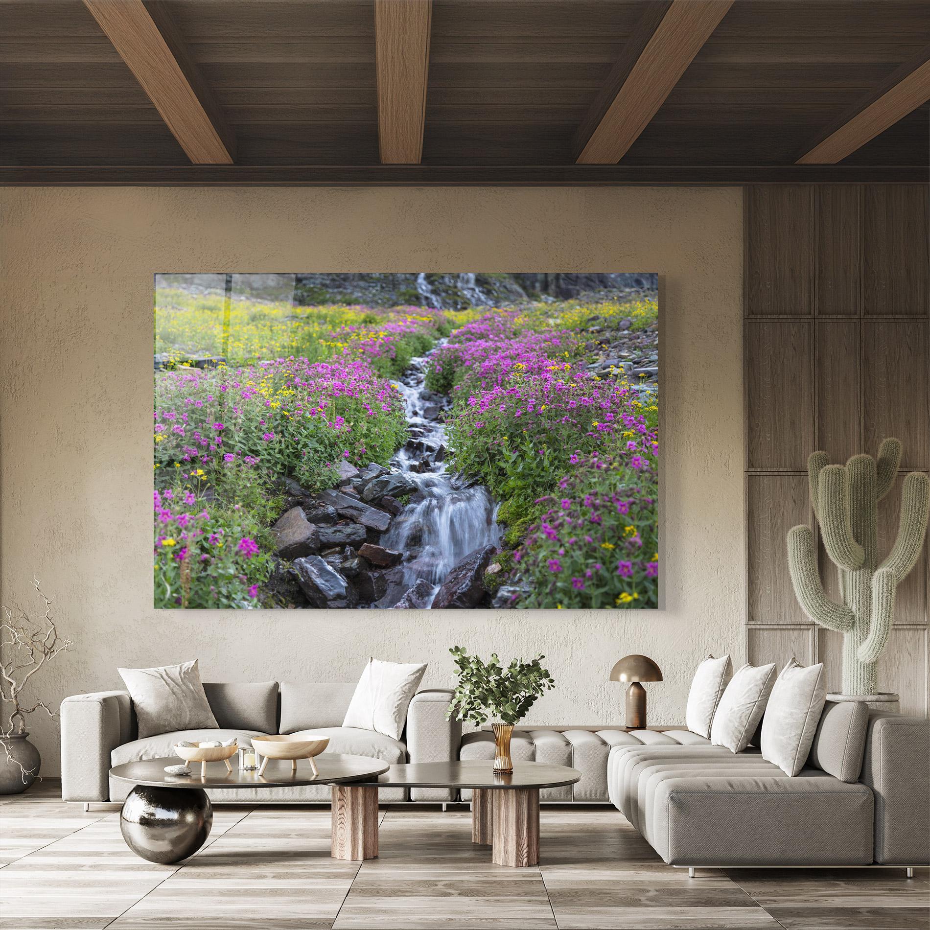 Стъклена картина Purple Field Waterfall mockup 8