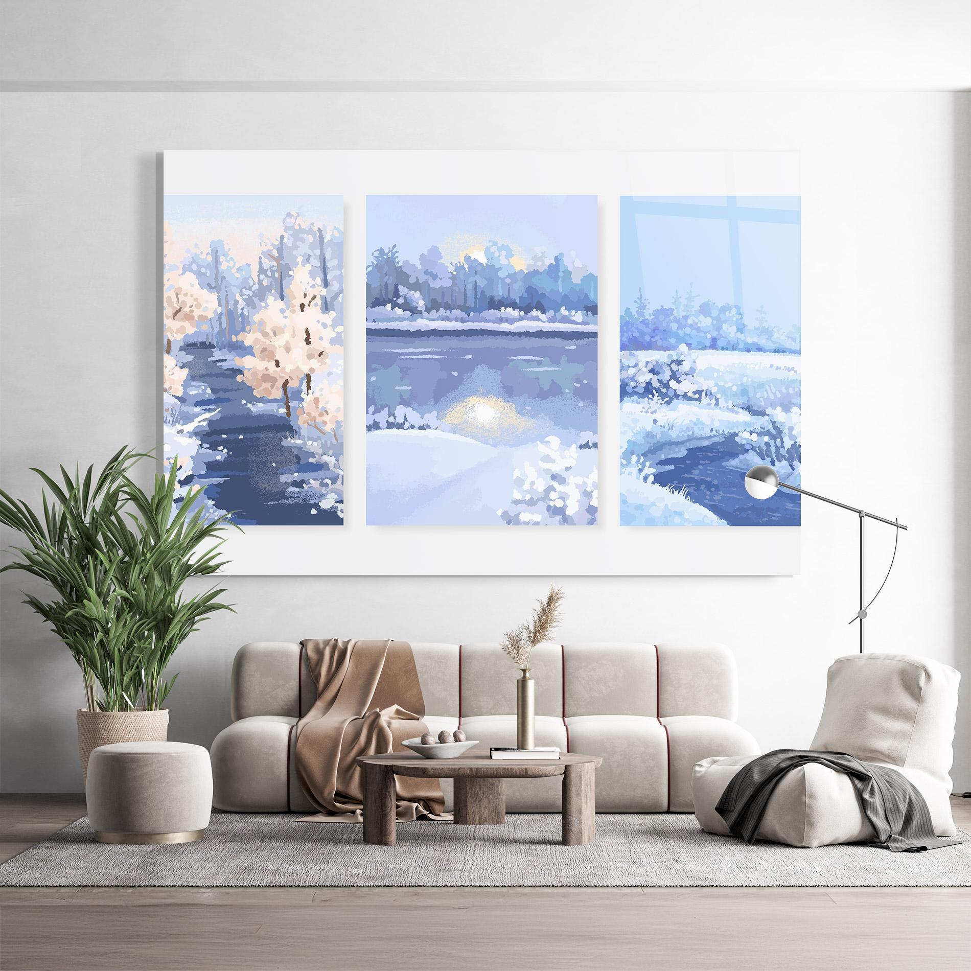 Стъклена картина Winter_landscape_with_forest_and_field_vector_illustration14 mockup 9