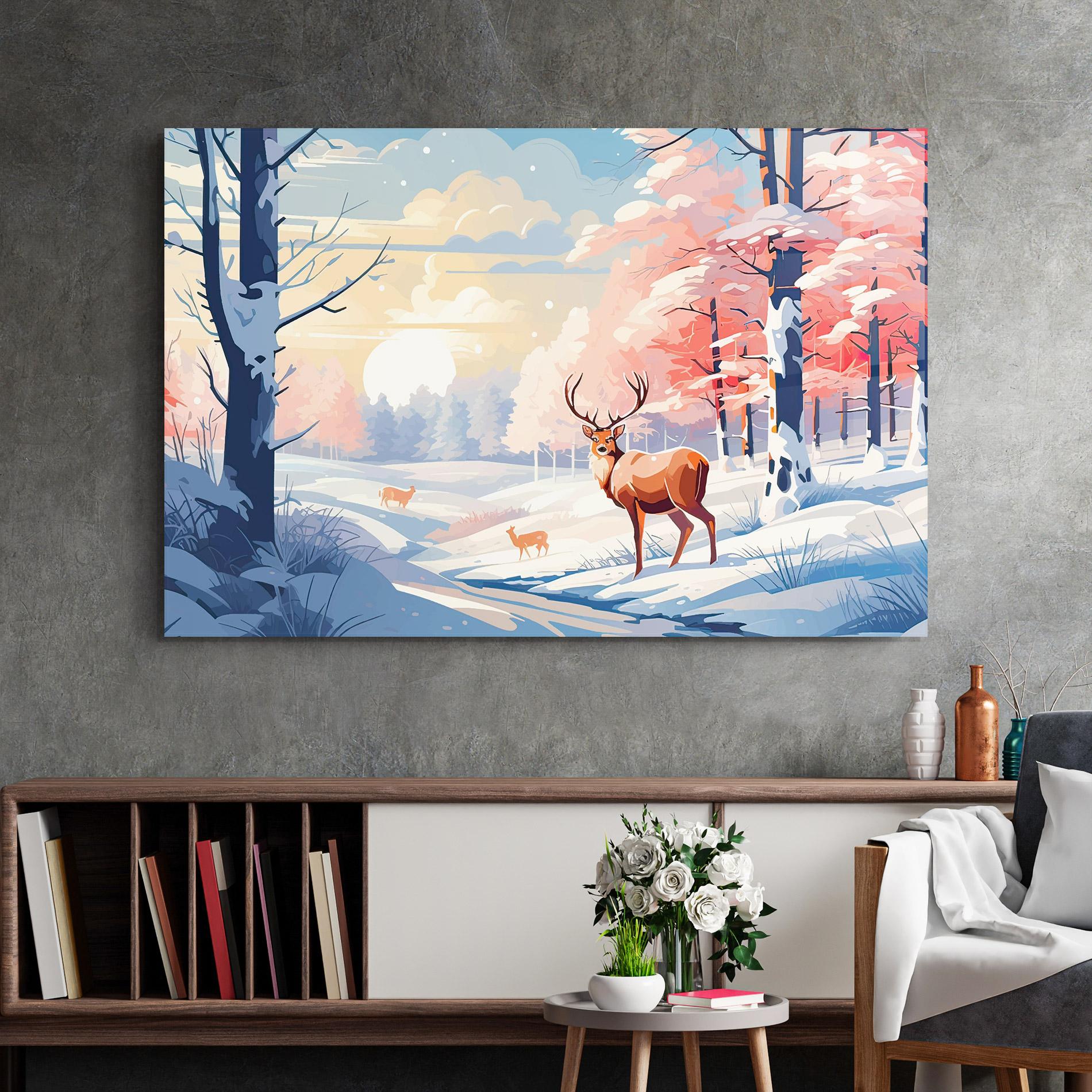 Стъклена картина Winter Deer Art mockup 2
