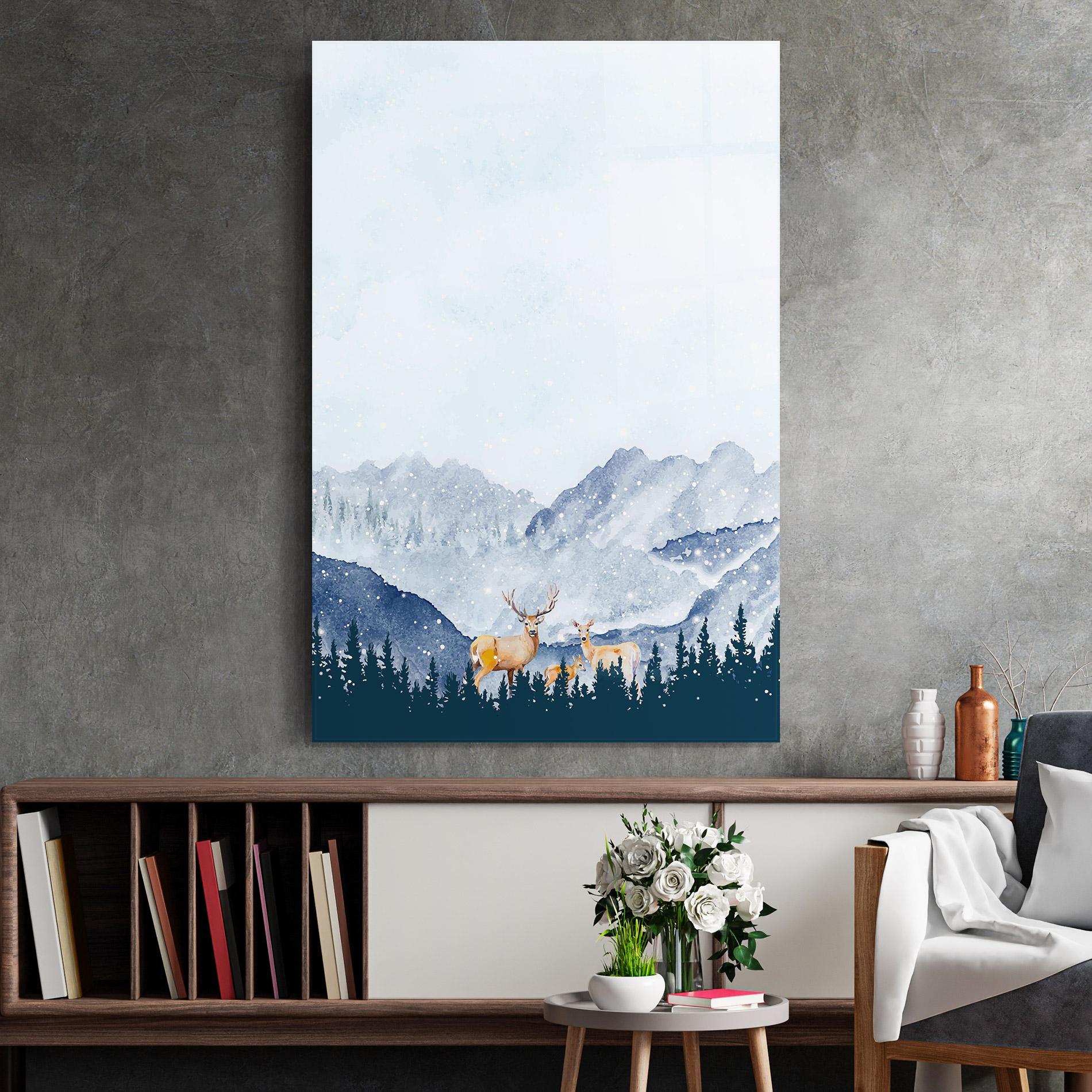 Стъклена картина Winter Deers mockup 2