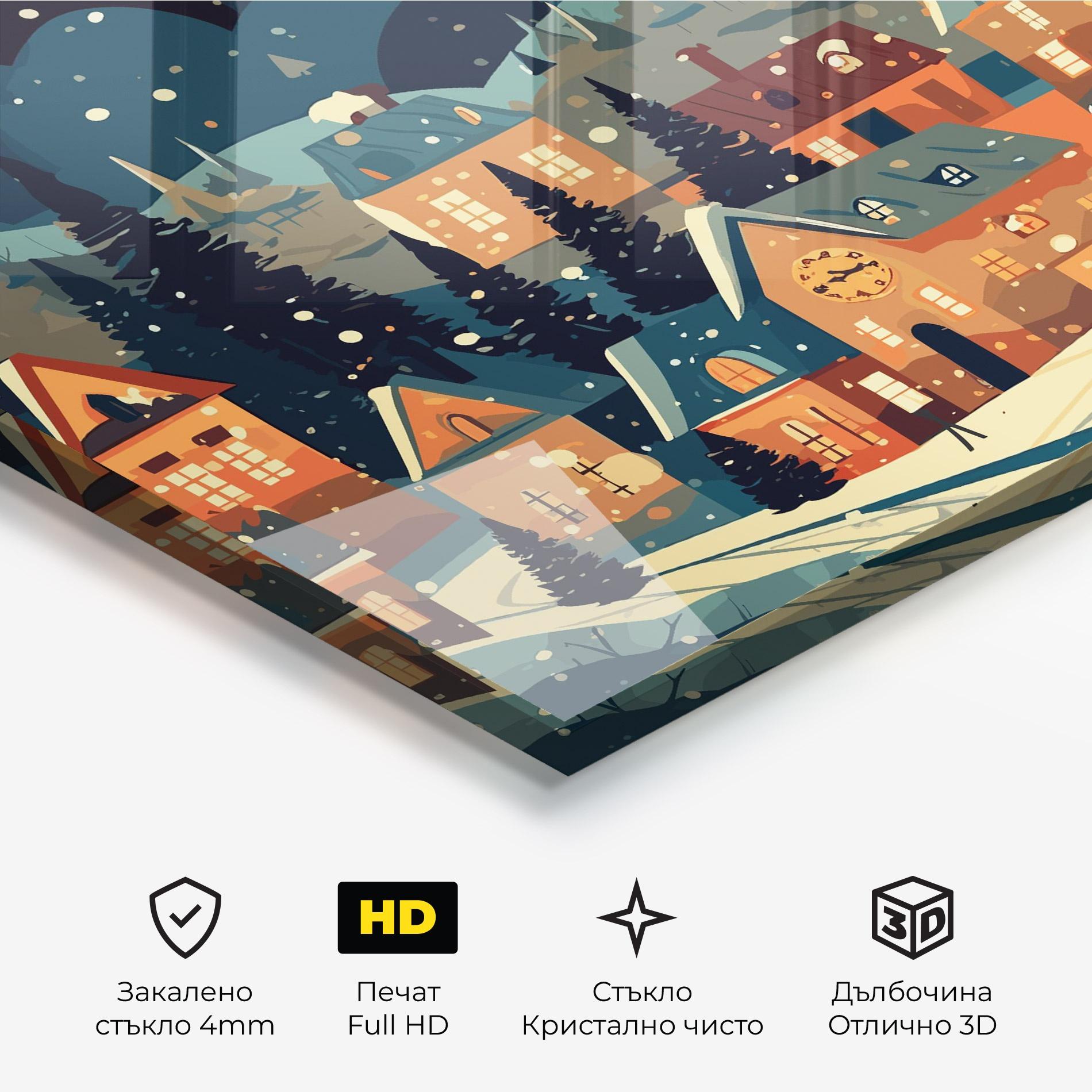 Стъклена картина Winter View Houses mockup 3