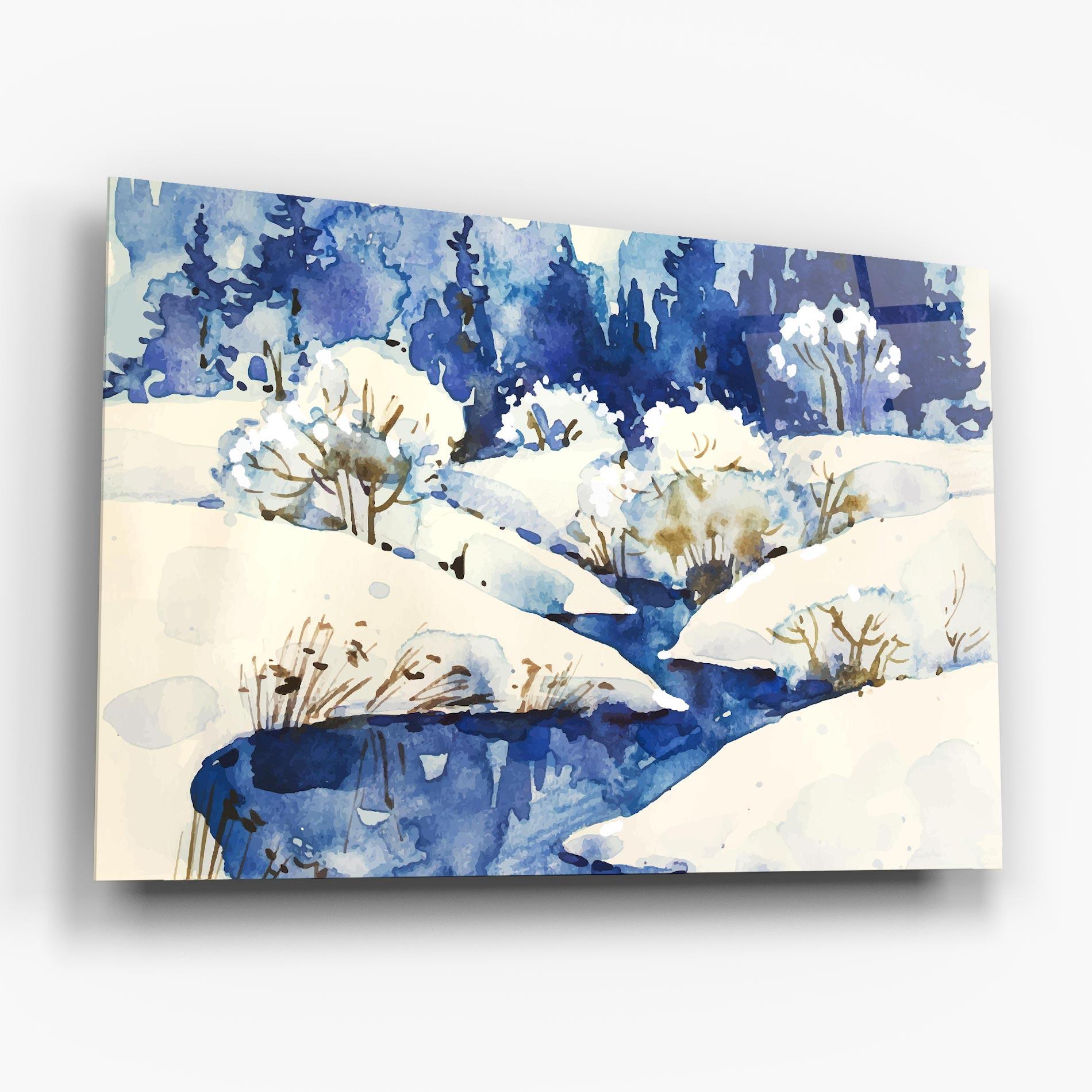 Стъклена картина Blue Trees Winter mockup 6