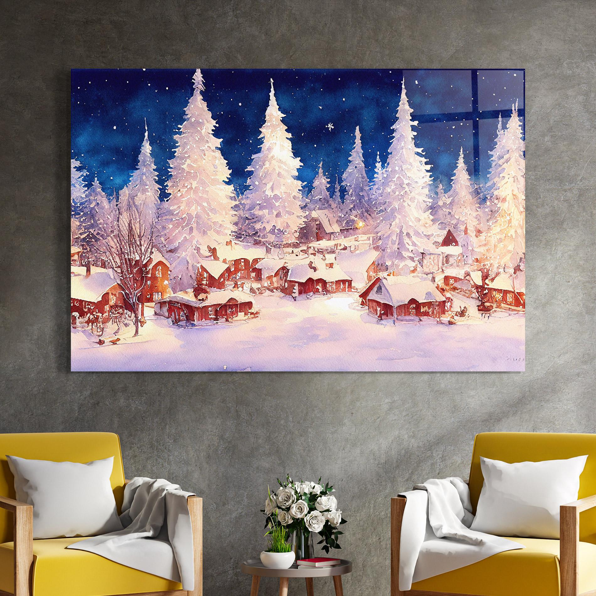 Стъклена картина Snow Falling Painting mockup 4