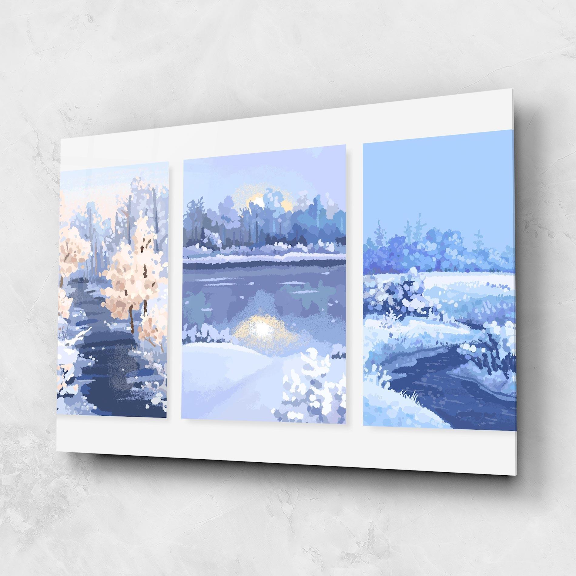 Стъклена картина Winter_landscape_with_forest_and_field_vector_illustration14 mockup 1
