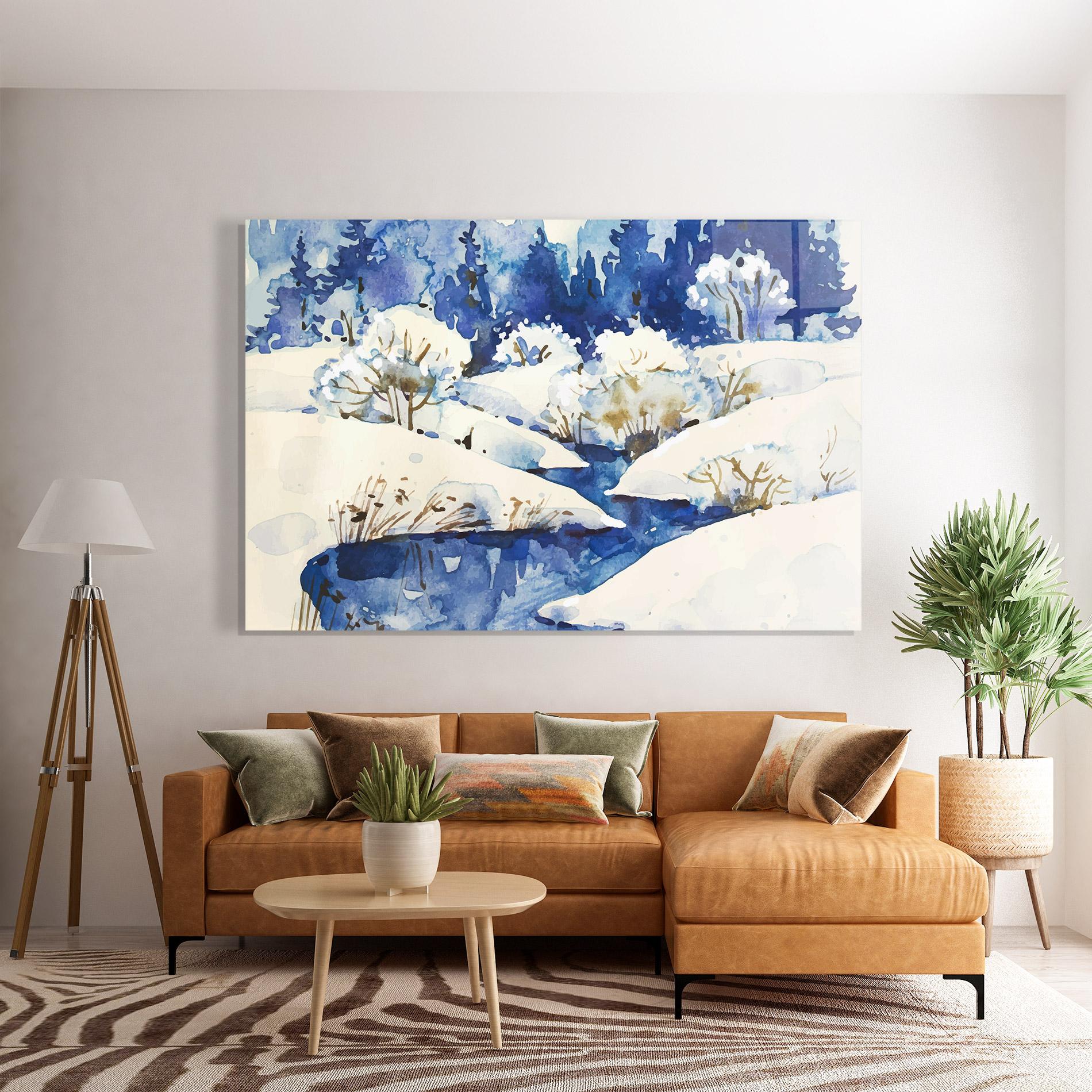 Стъклена картина Blue Trees Winter mockup 7