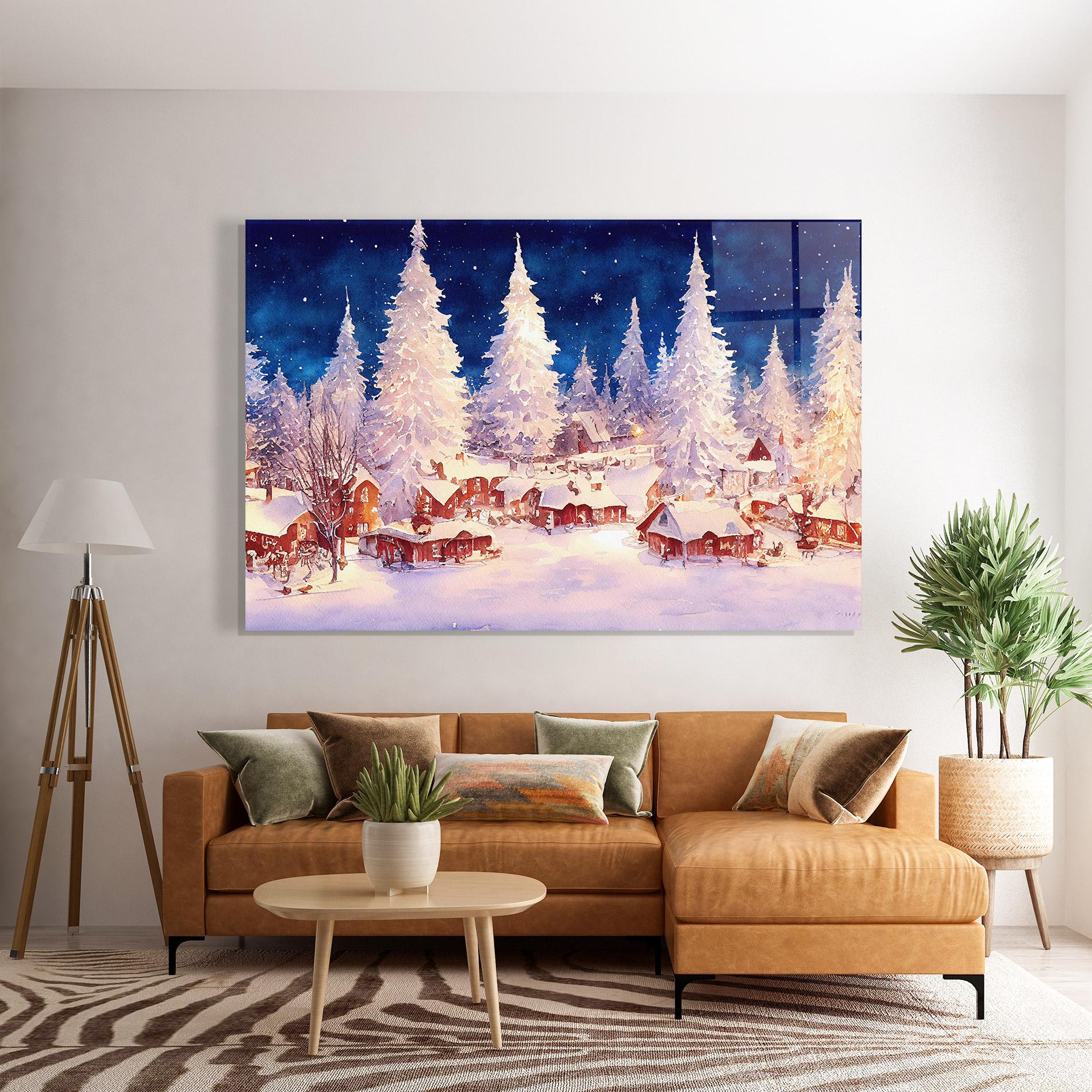 Стъклена картина Snow Falling Painting mockup 7