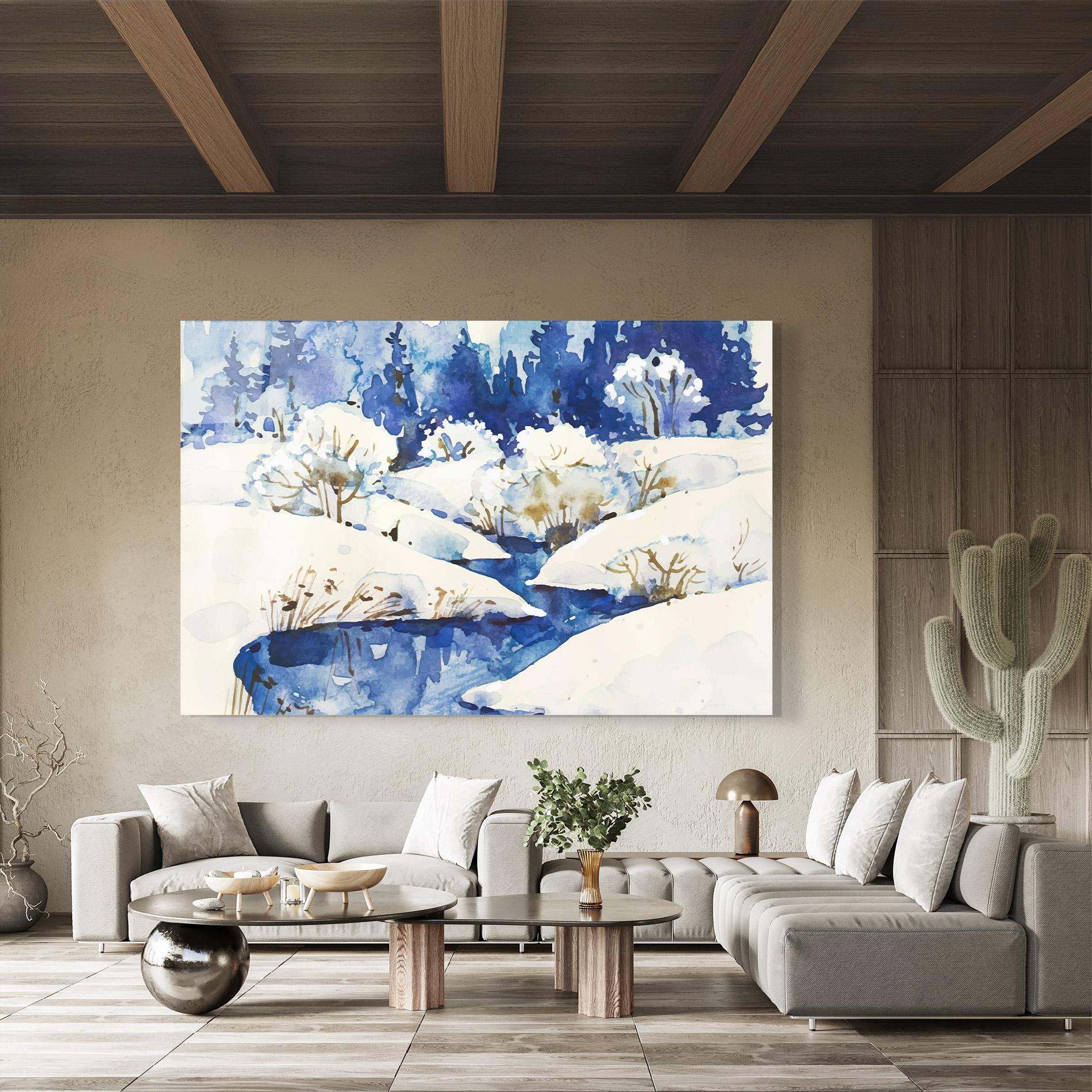 Стъклена картина Blue Trees Winter mockup 8