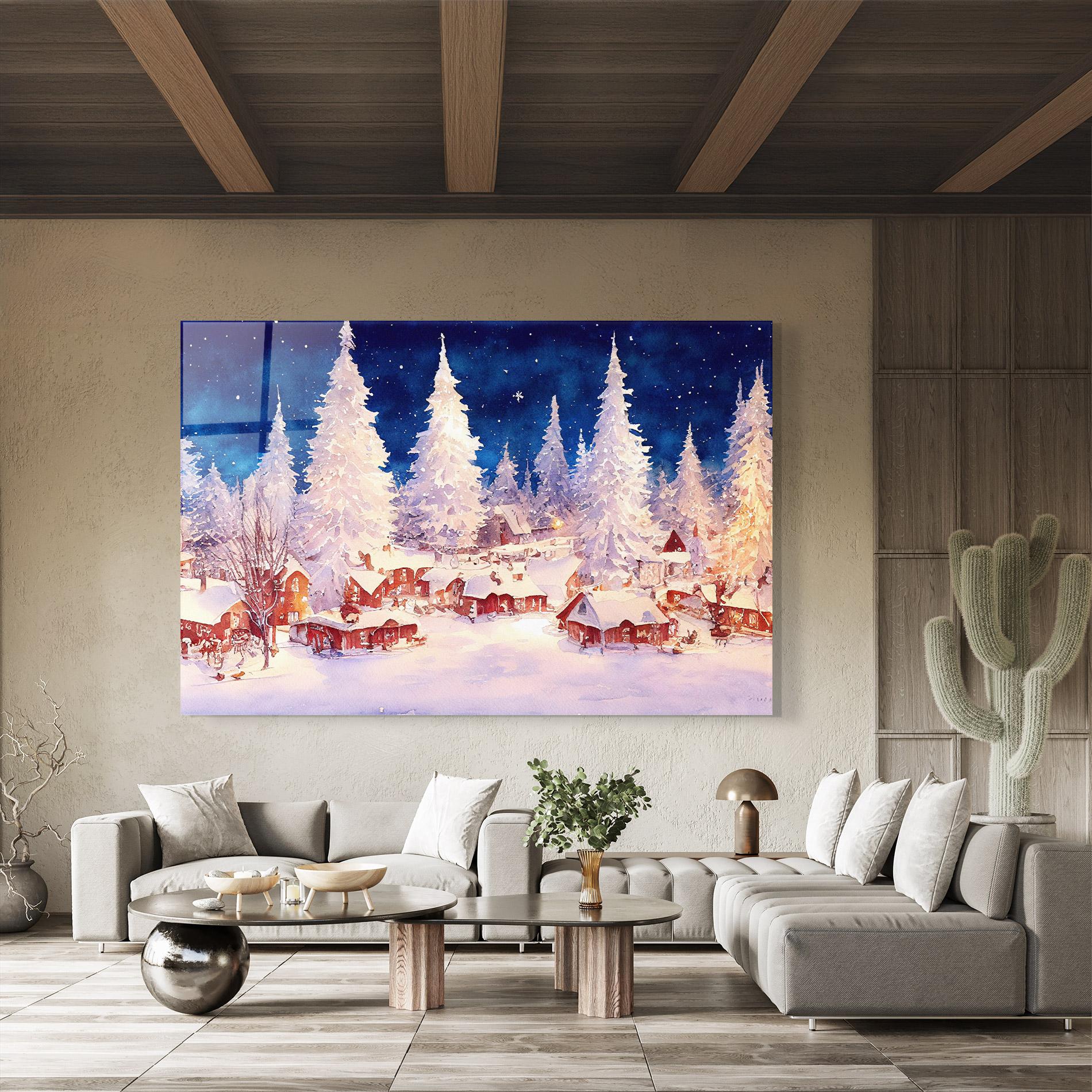 Стъклена картина Snow Falling Painting mockup 8