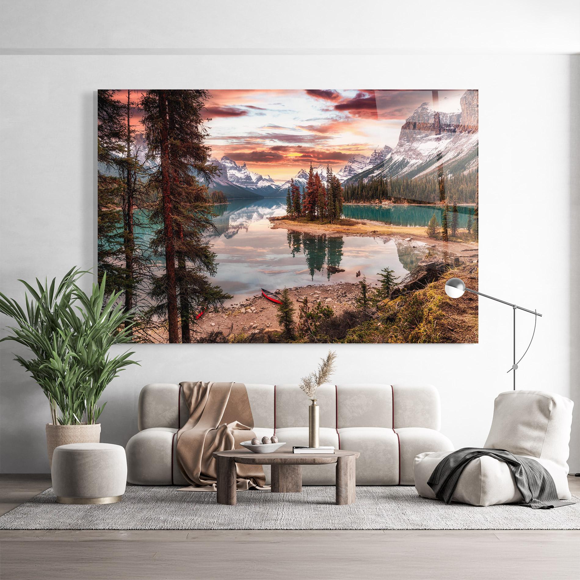 Стъклена картина Sunset Lake View mockup 9