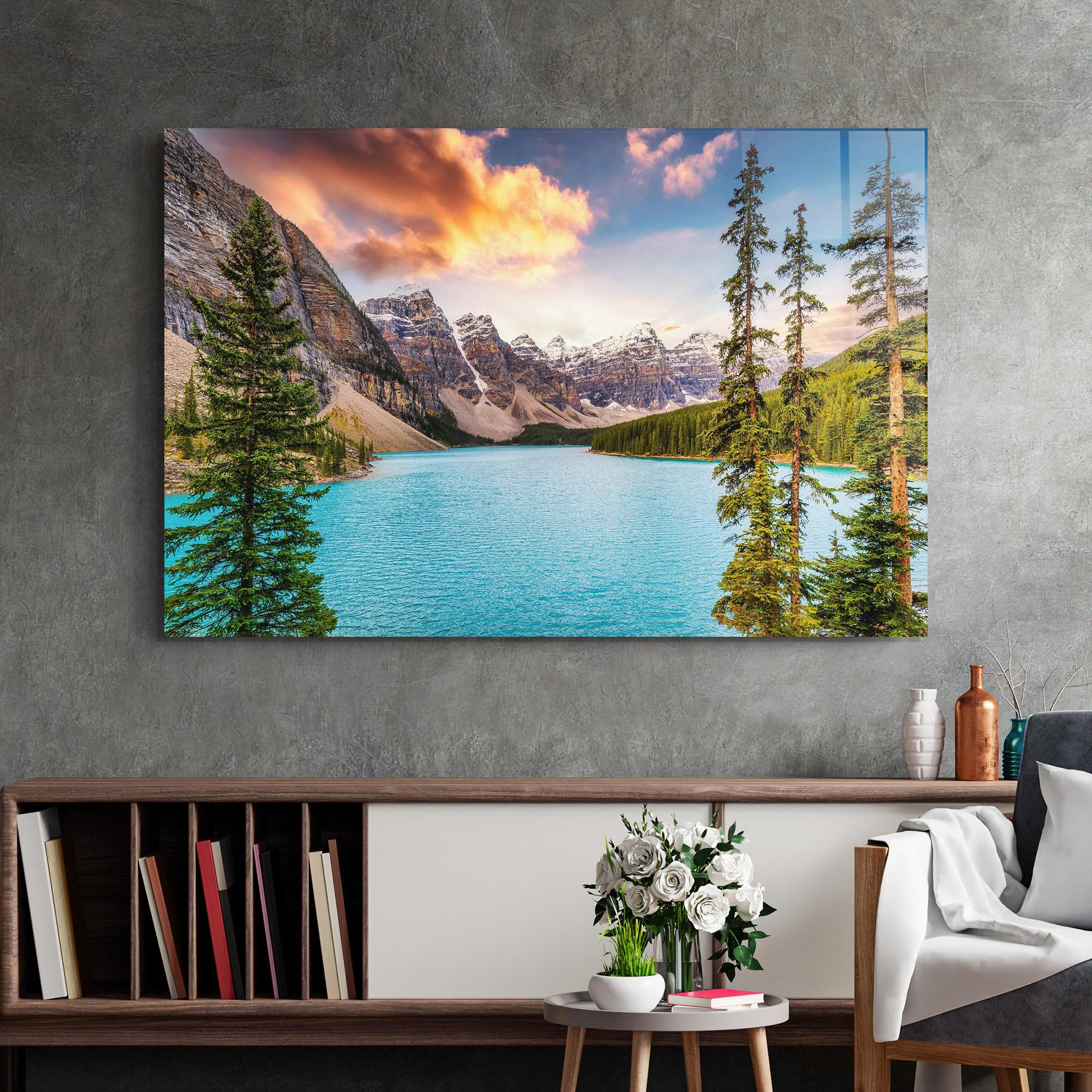 Стъклена картина Blue Magic Lake mockup 2