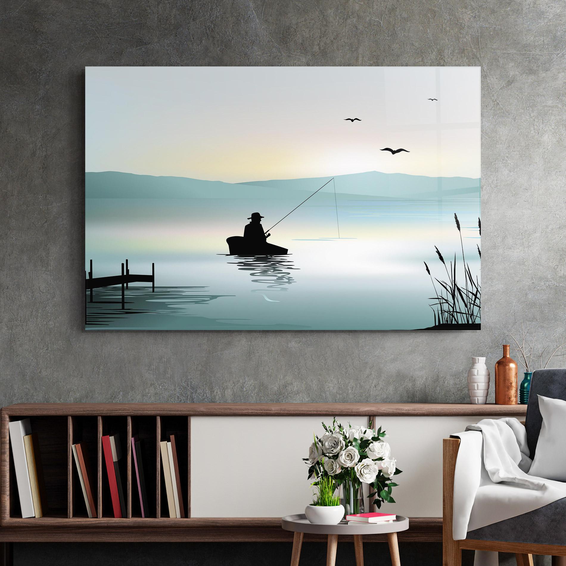 Стъклена картина Fishman Lake View mockup 2