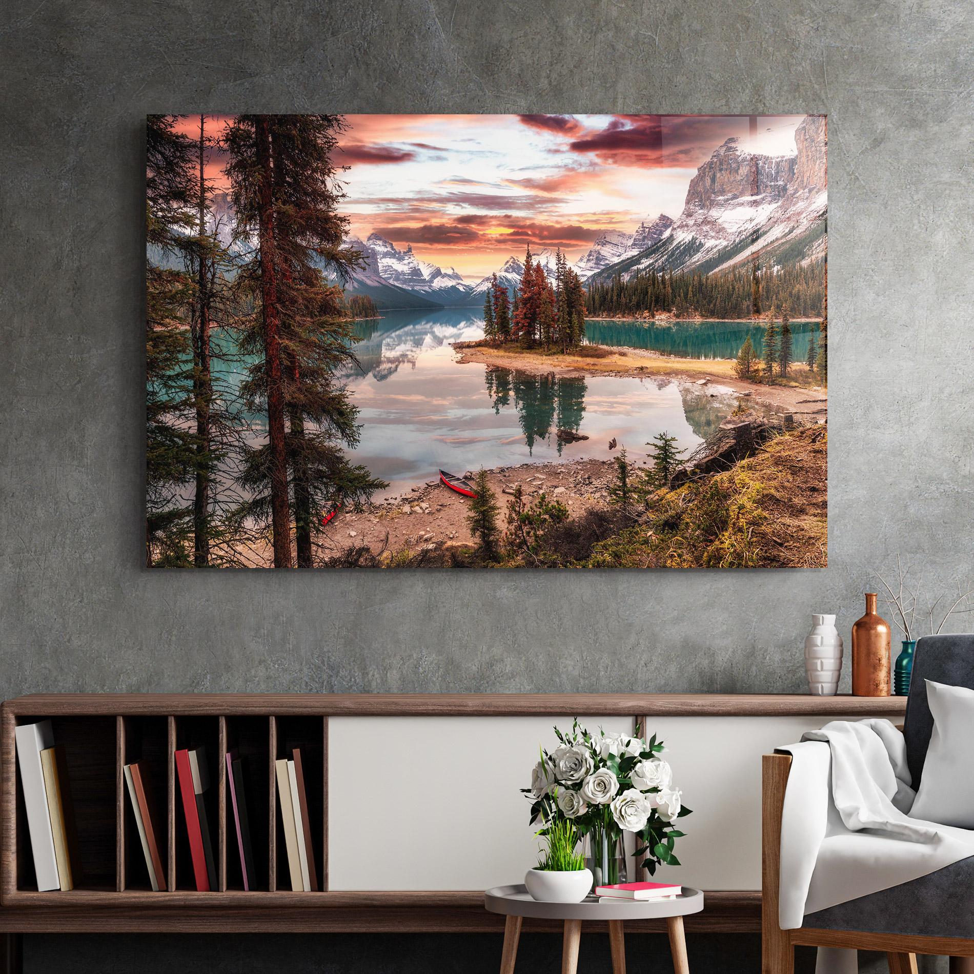 Стъклена картина Sunset Lake View mockup 2