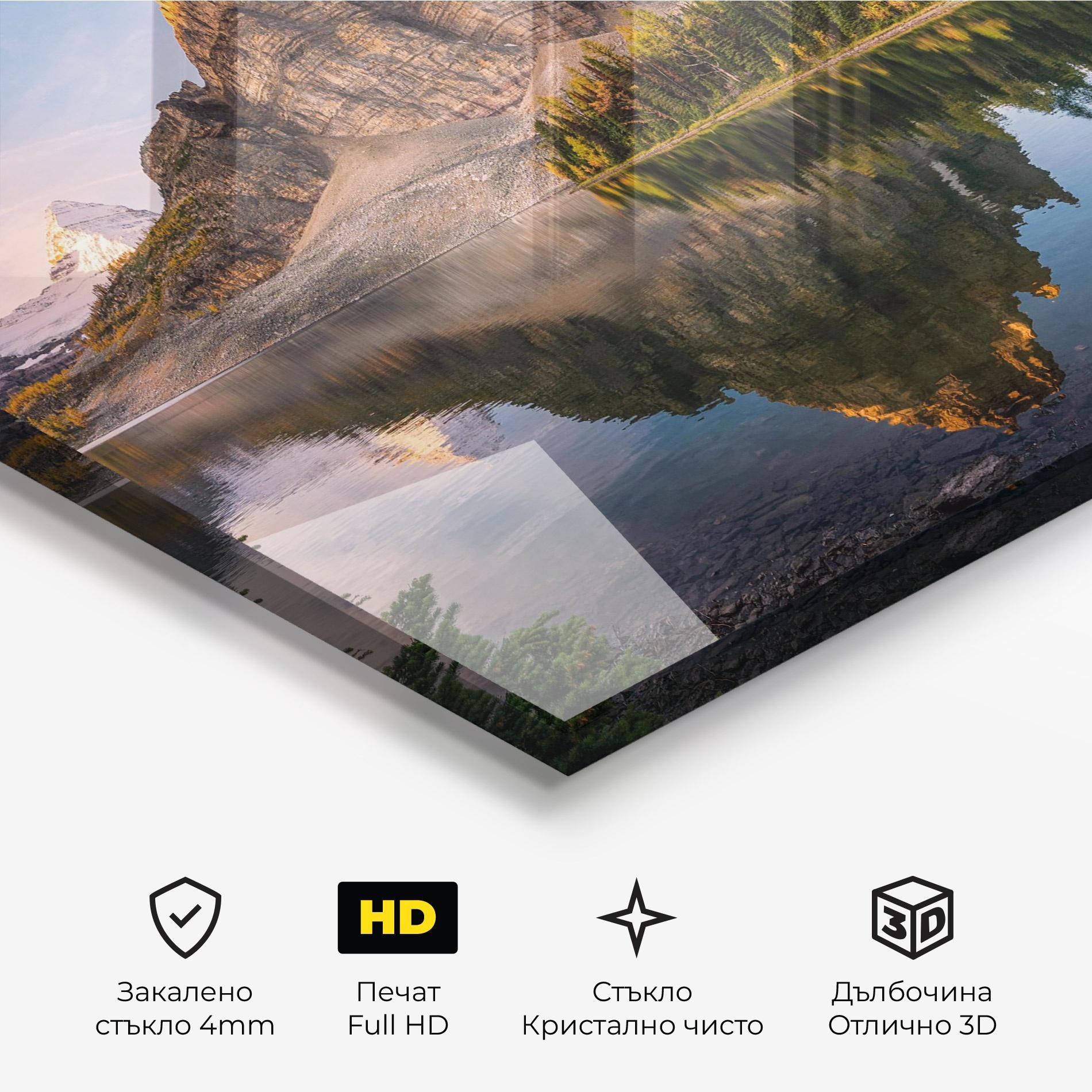 Стъклена картина Mountain Sunrise Lake mockup 3