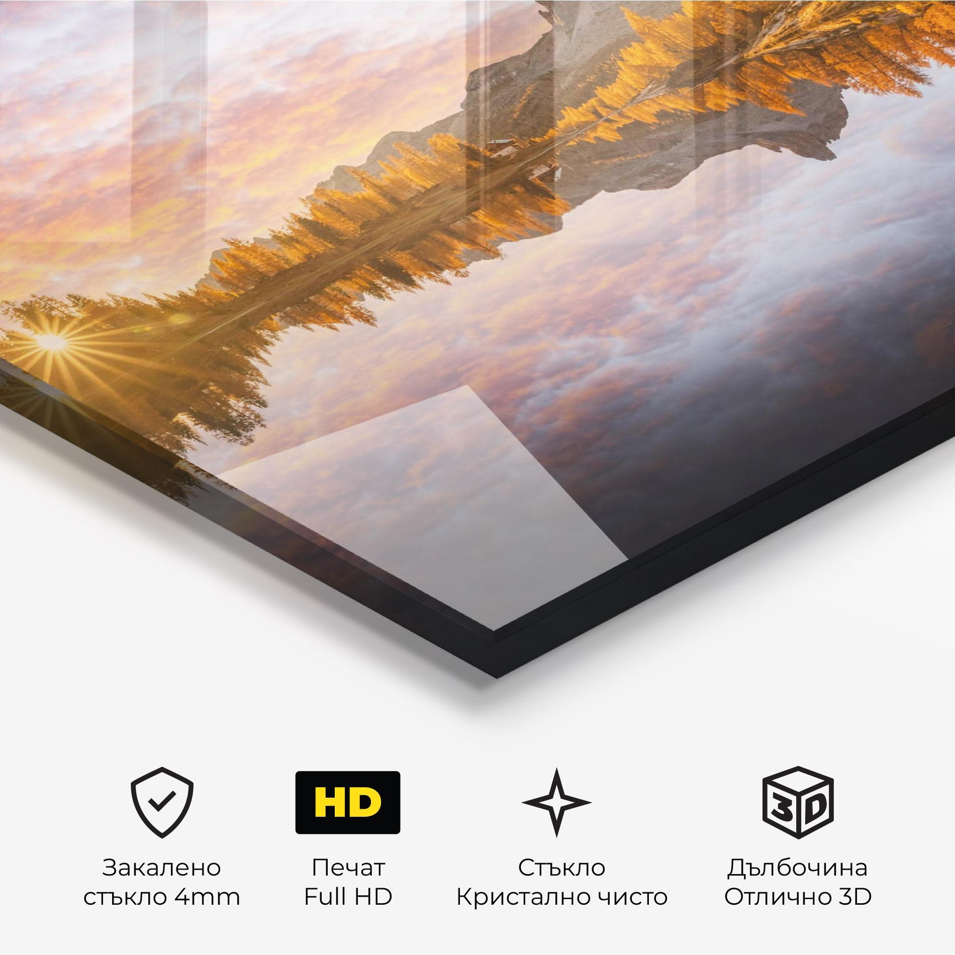 Стъклена картина Yellow Light Lake mockup 3