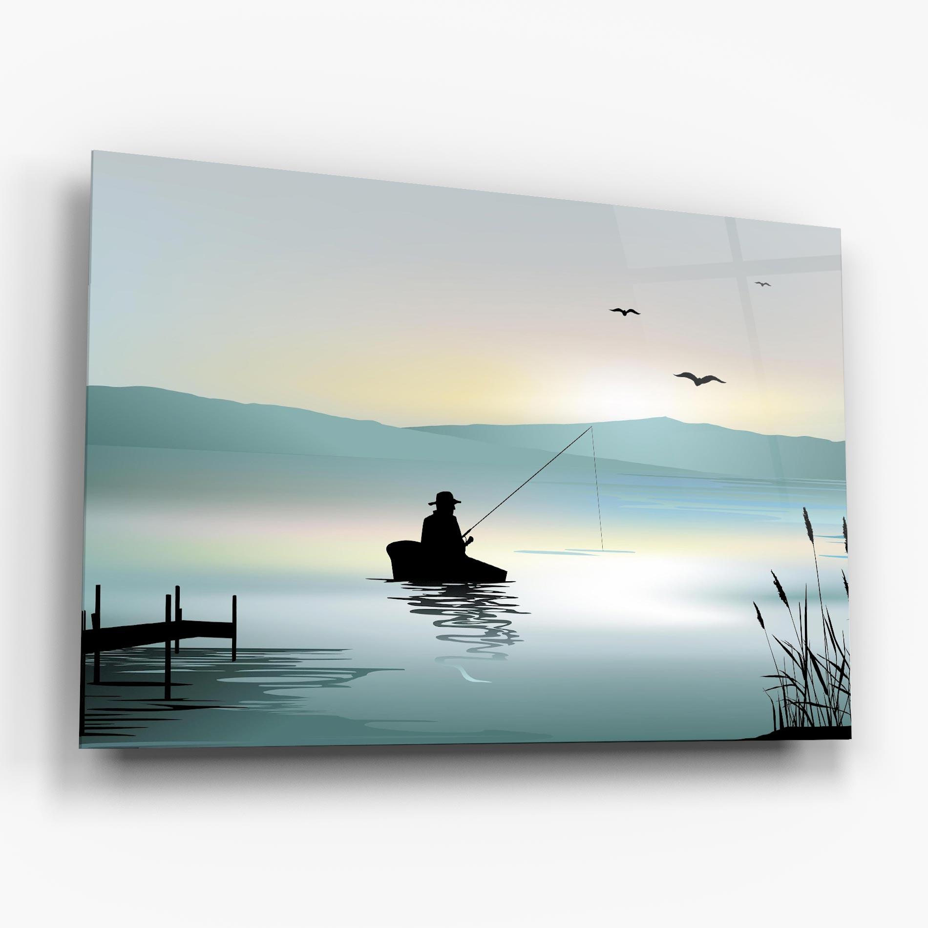 Стъклена картина Fishman Lake View mockup 6