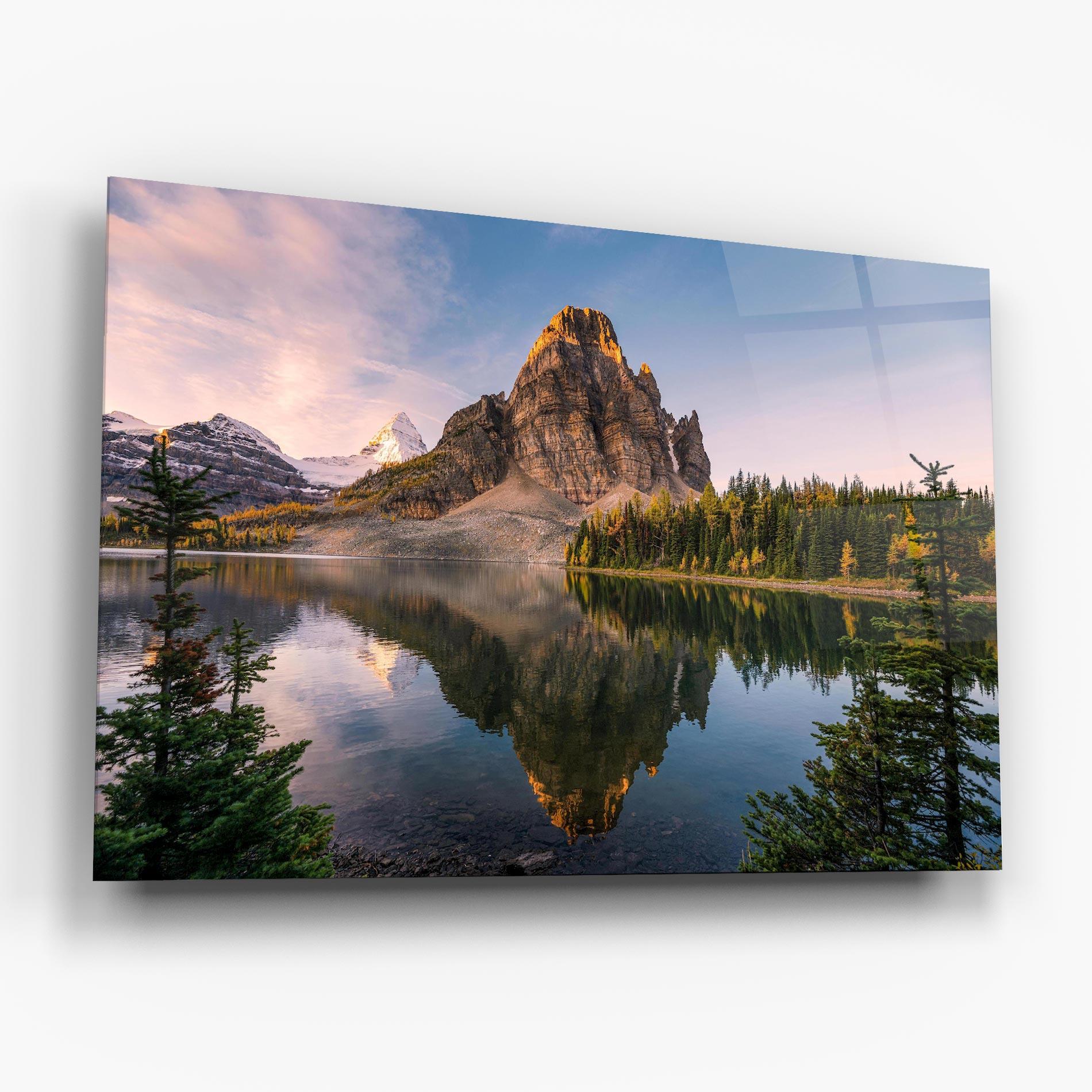 Стъклена картина Mountain Sunrise Lake mockup 6