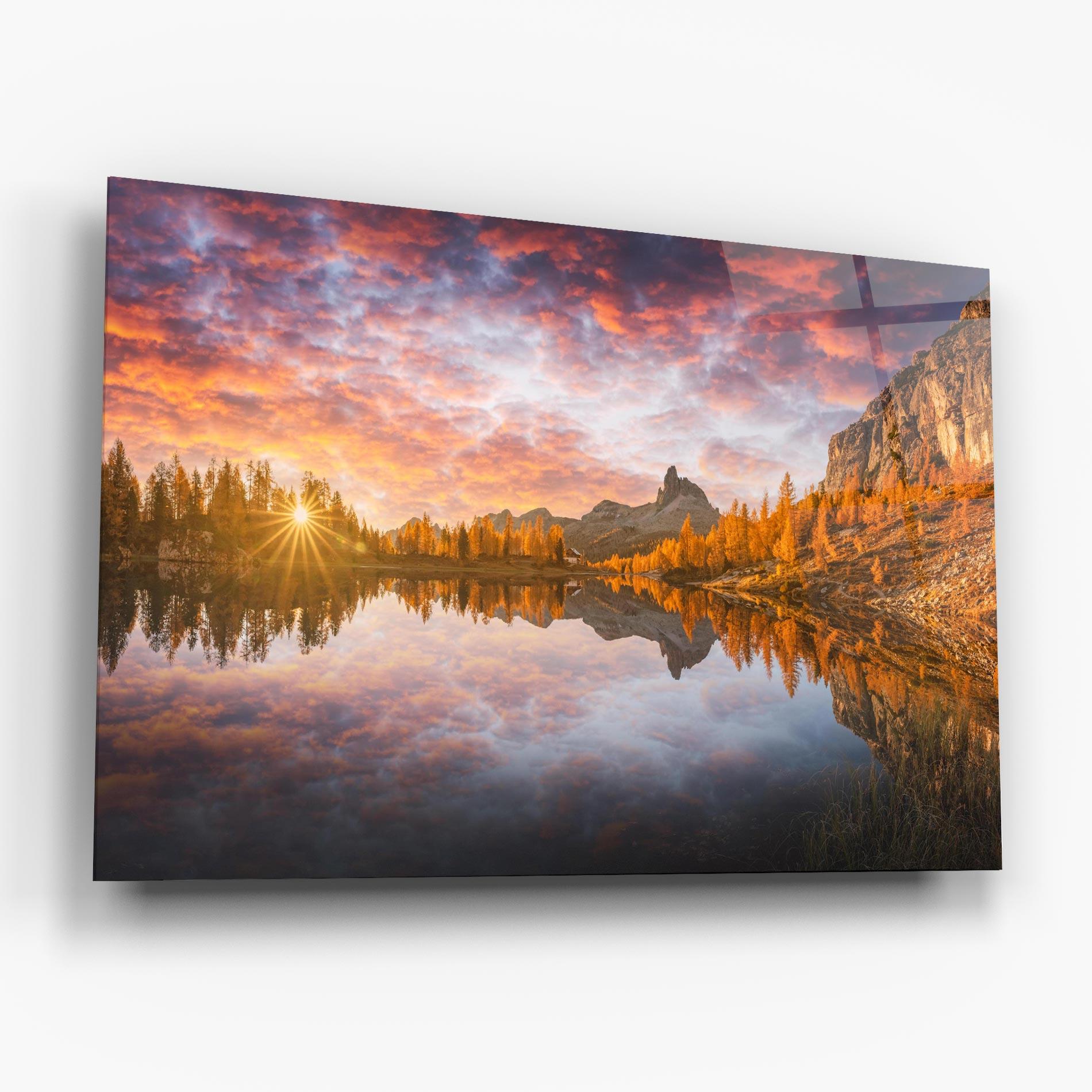 Стъклена картина Yellow Light Lake mockup 6