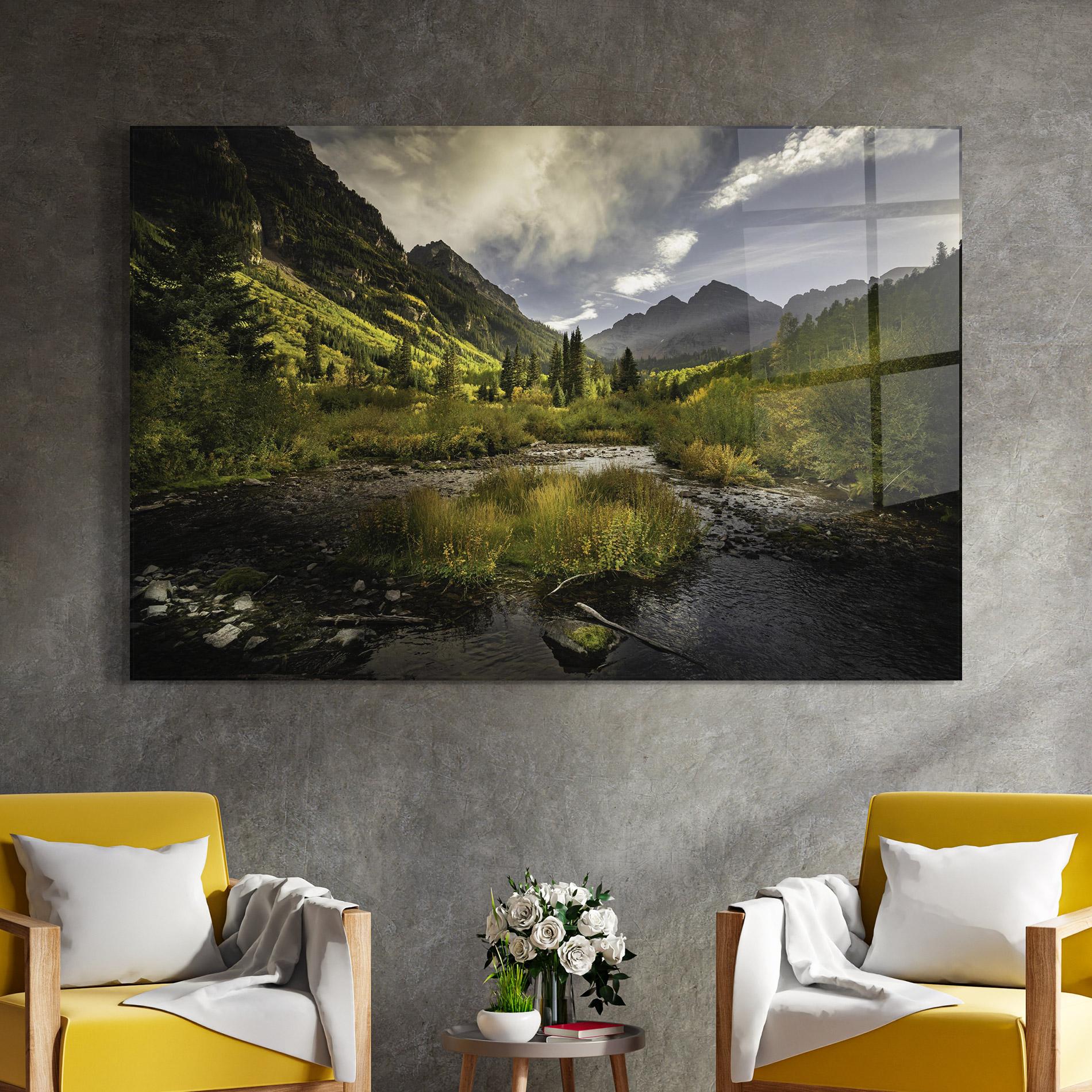 Стъклена картина Cloudy Lake mockup 4