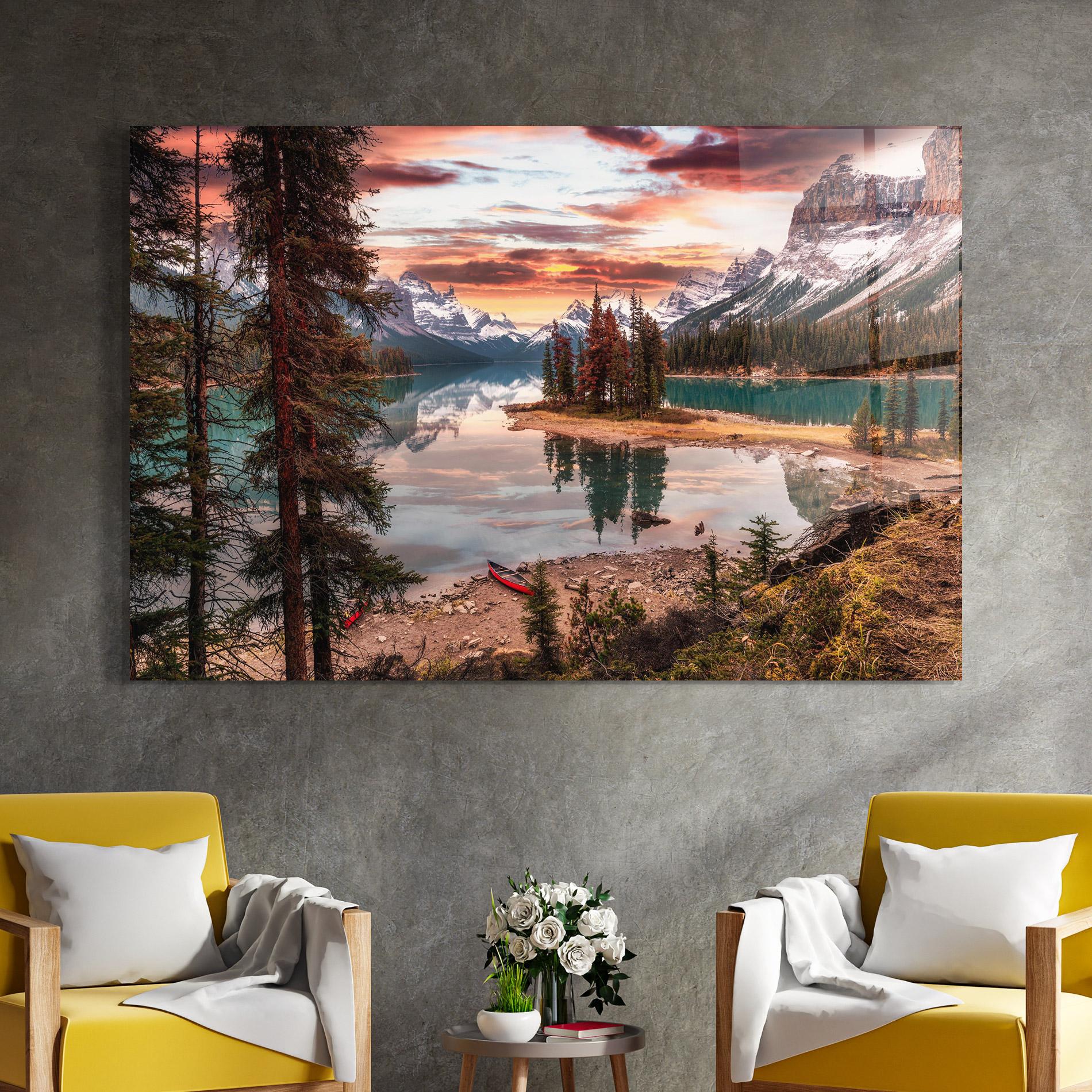 Стъклена картина Sunset Lake View mockup 4