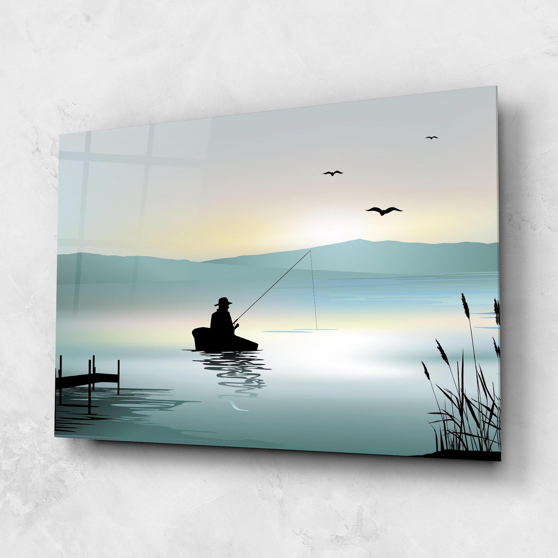 Стъклена картина Fishman Lake View mockup 1