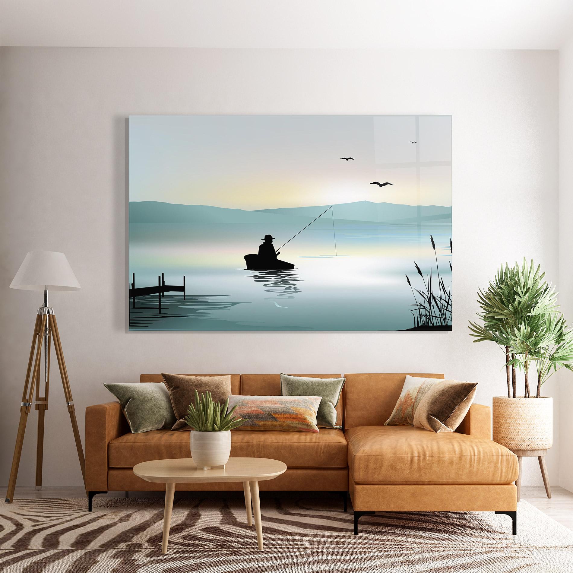 Стъклена картина Fishman Lake View mockup 7