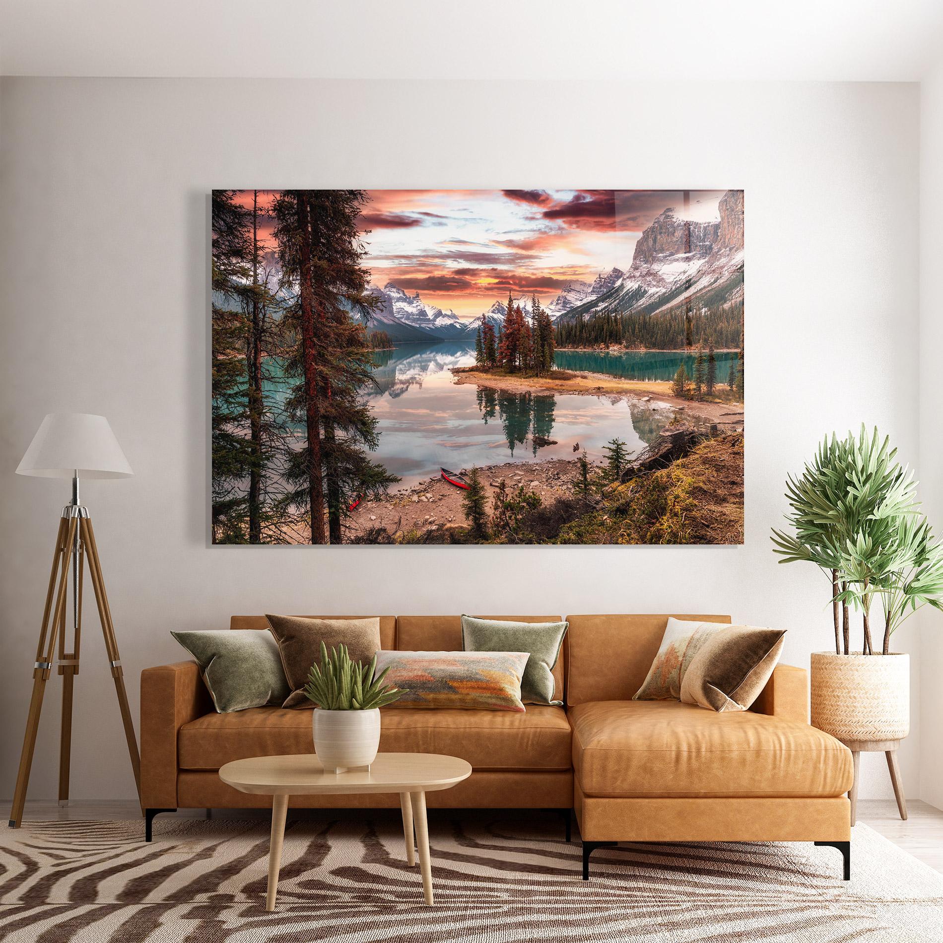 Стъклена картина Sunset Lake View mockup 7