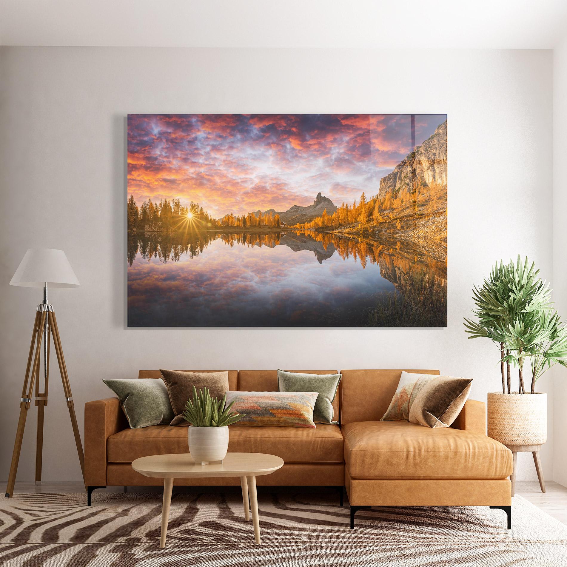 Стъклена картина Yellow Light Lake mockup 7