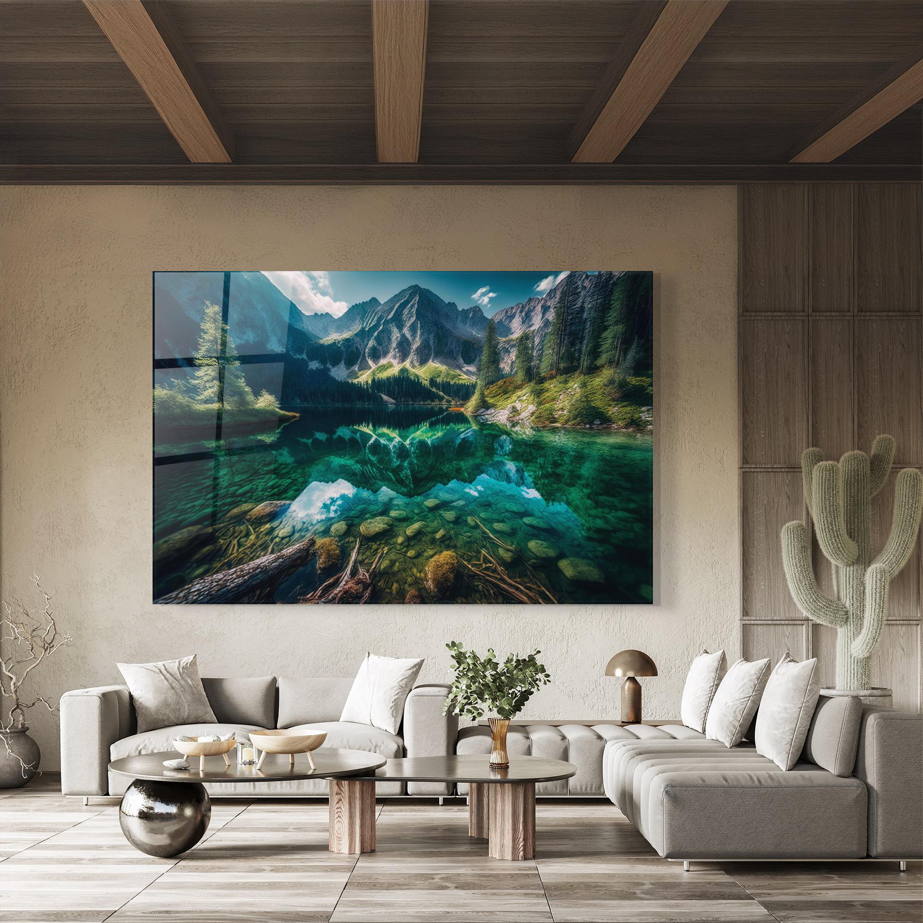 Стъклена картина Beautiful Lake Mountain mockup 8