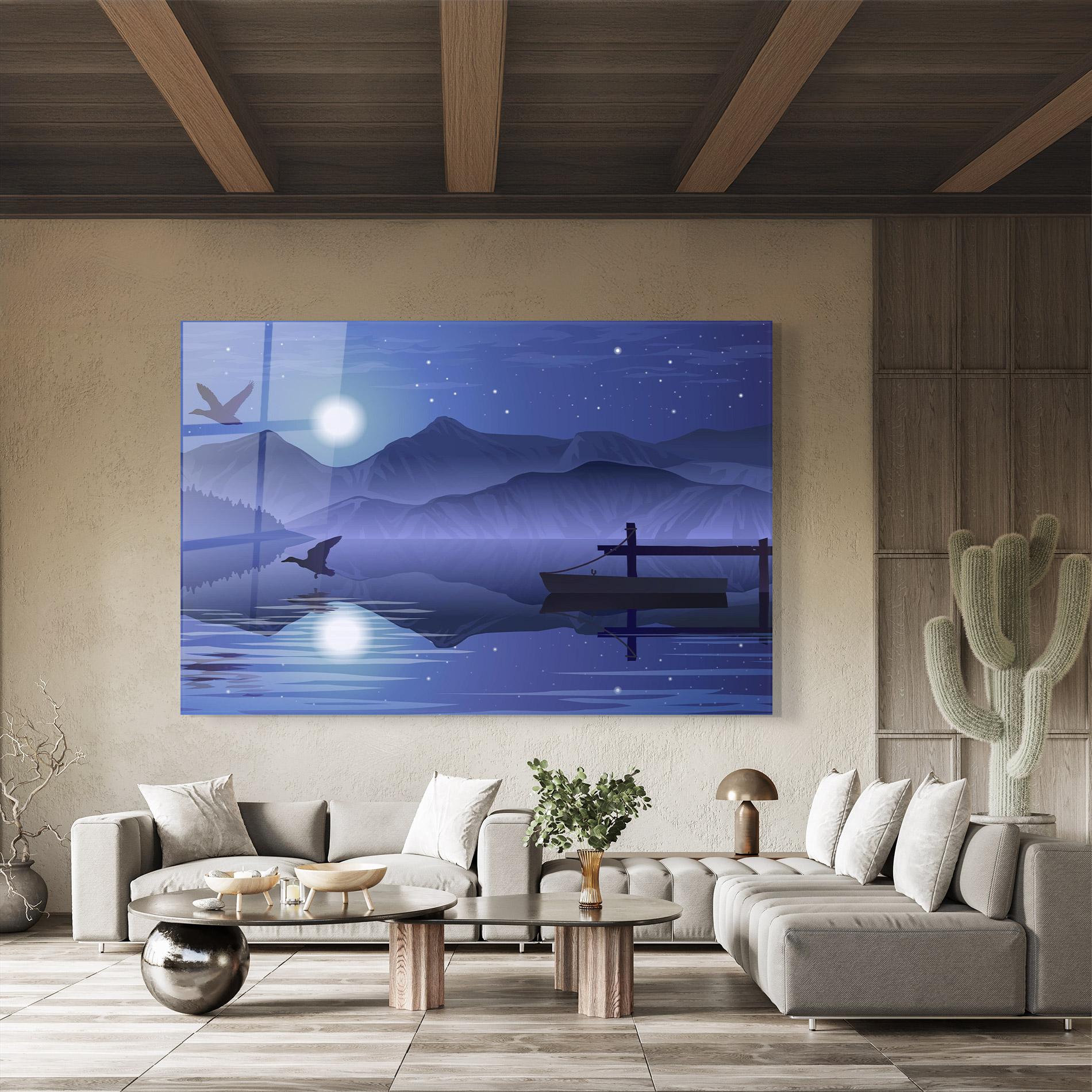 Стъклена картина Lake Purple Night mockup 8