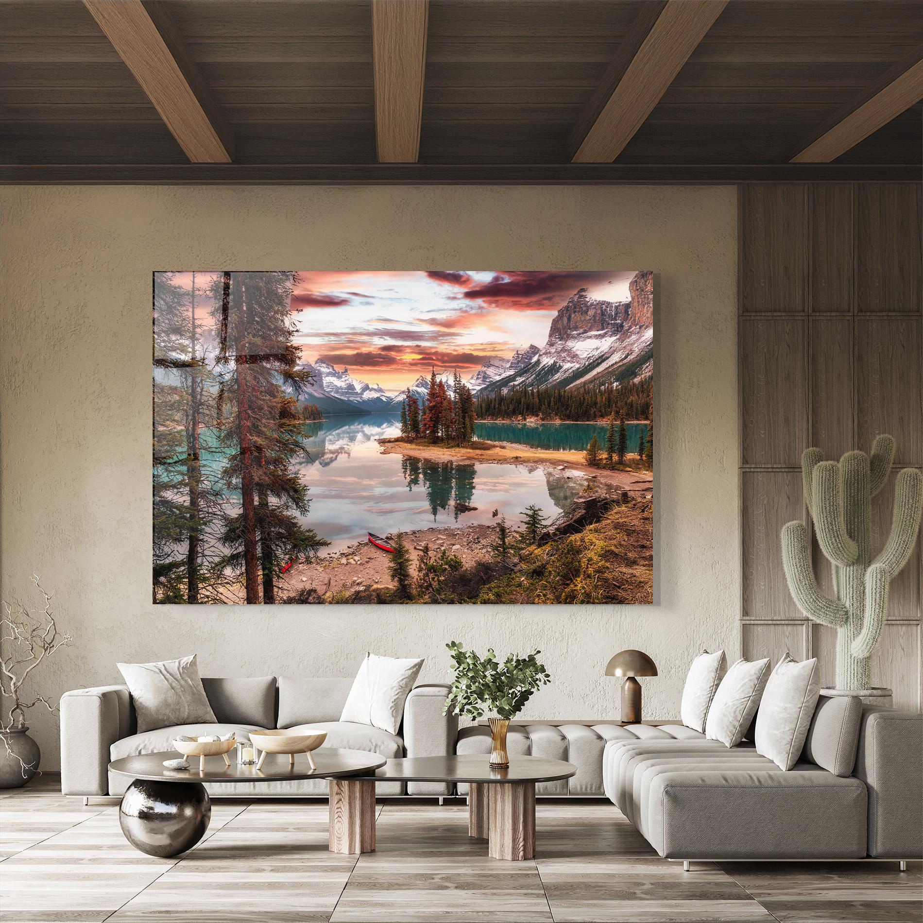 Стъклена картина Sunset Lake View mockup 8