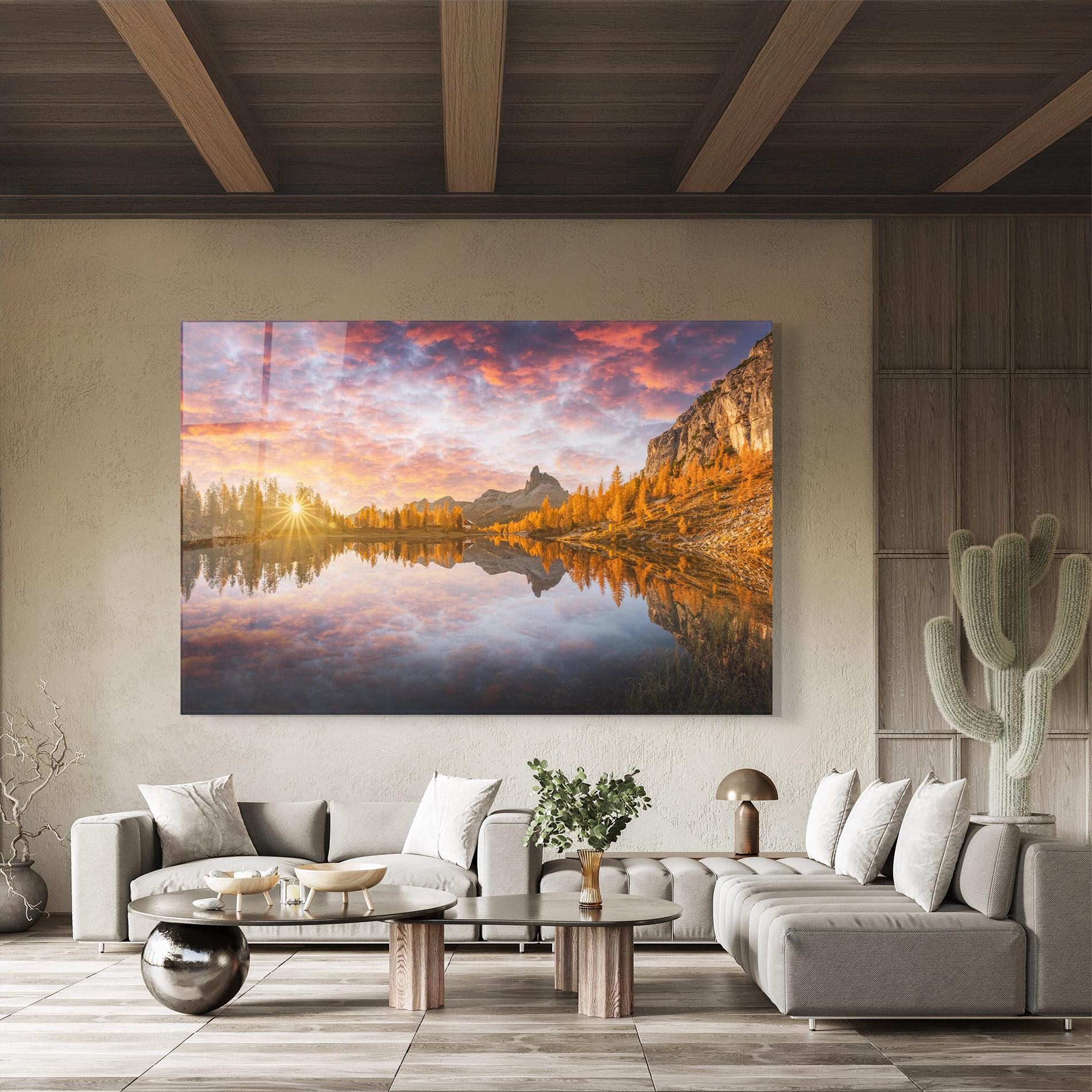 Стъклена картина Yellow Light Lake mockup 8