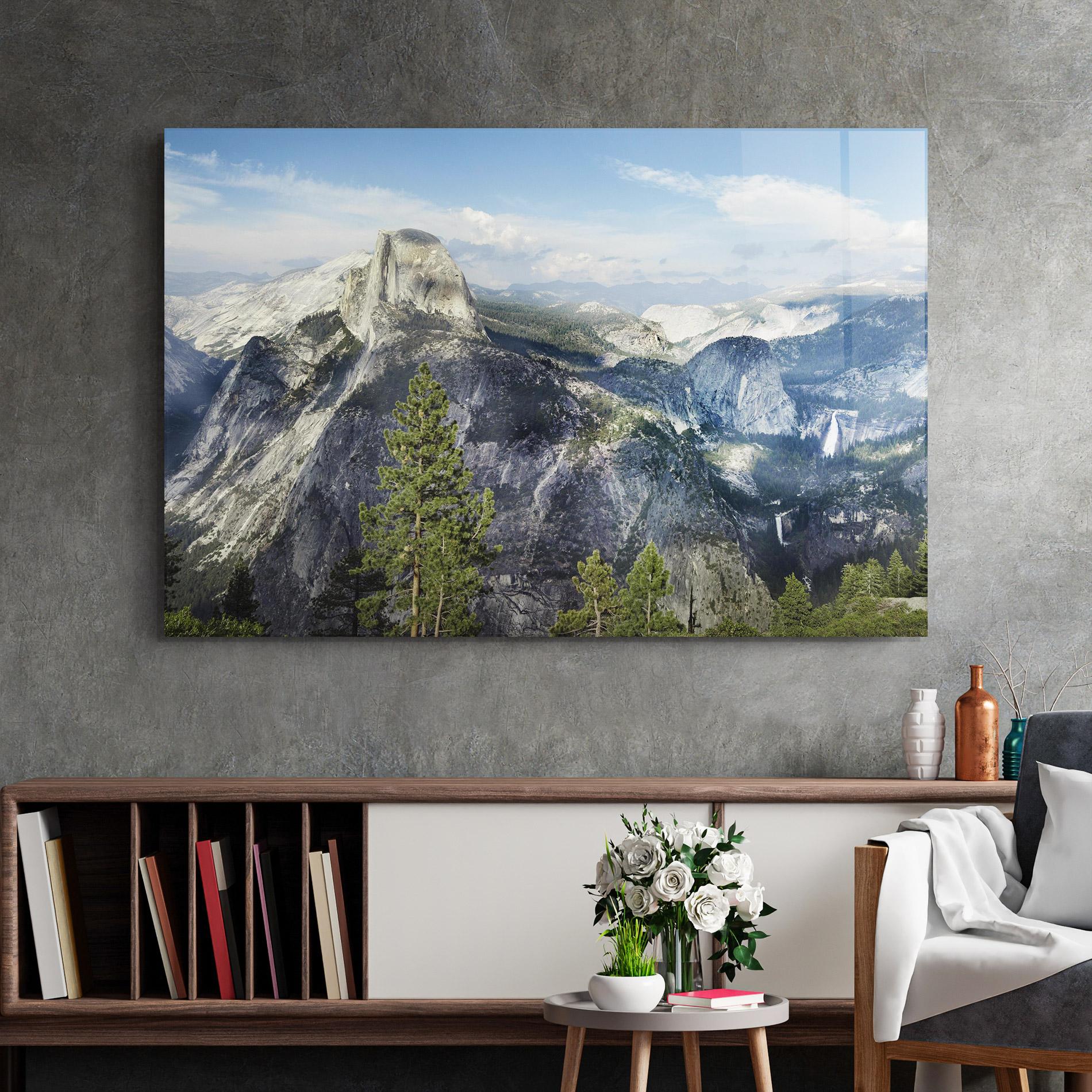 Стъклена картина Foggy Day Mountain mockup 2