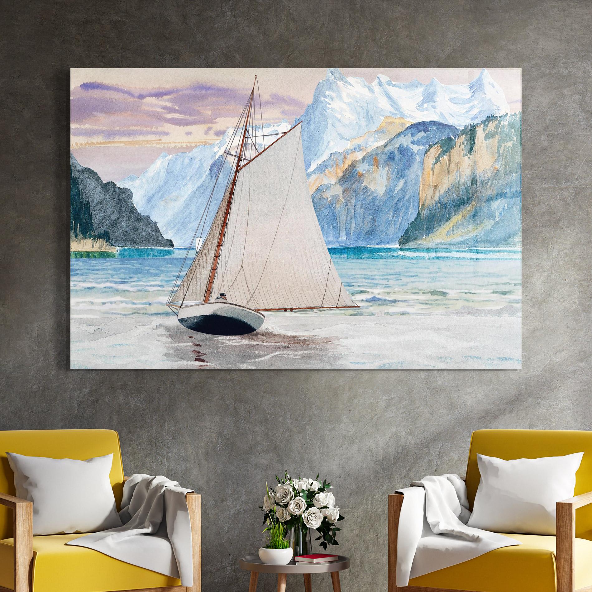 Стъклена картина Boat Mountain View mockup 4