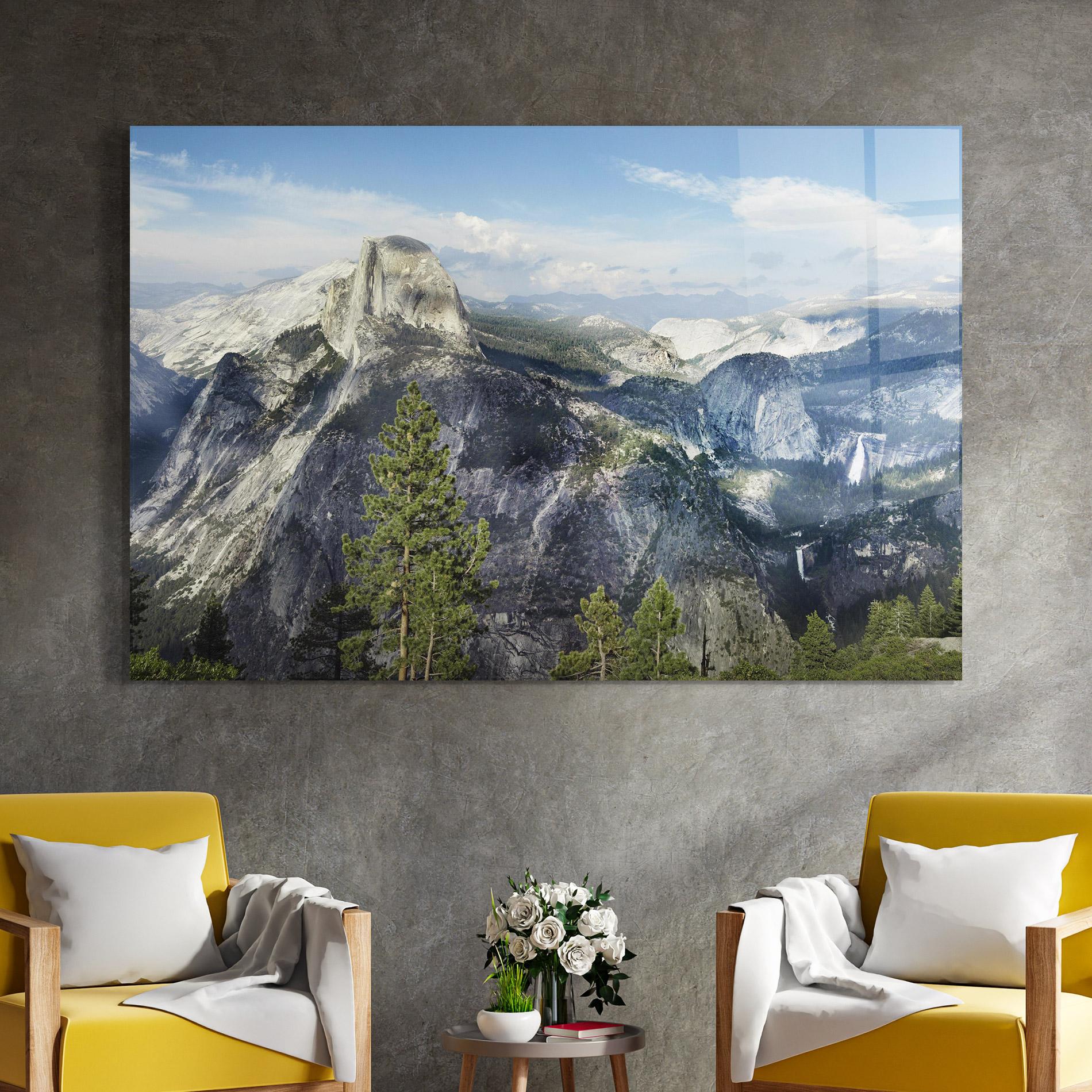 Стъклена картина Foggy Day Mountain mockup 4