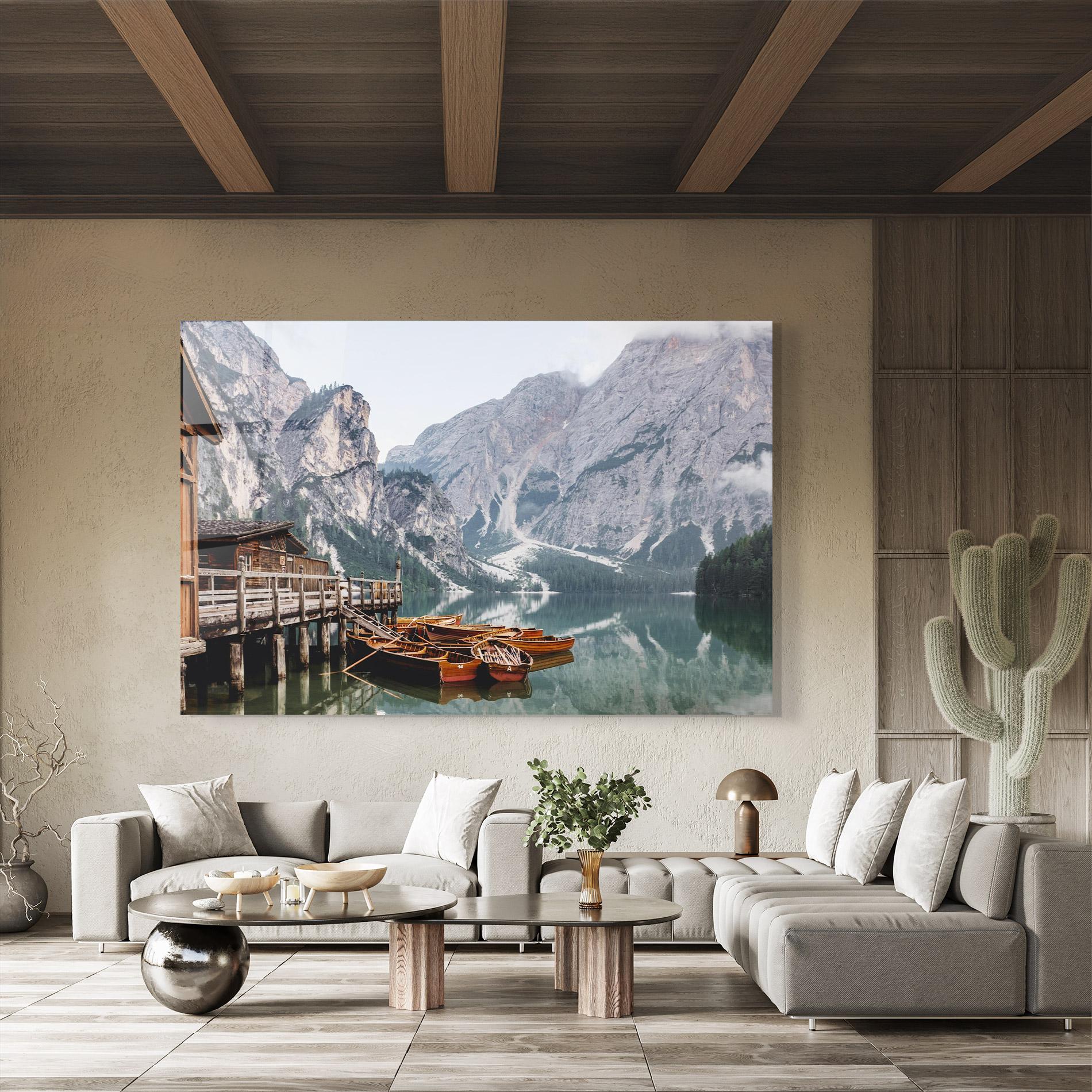 Стъклена картина Cabin Lake mockup 8