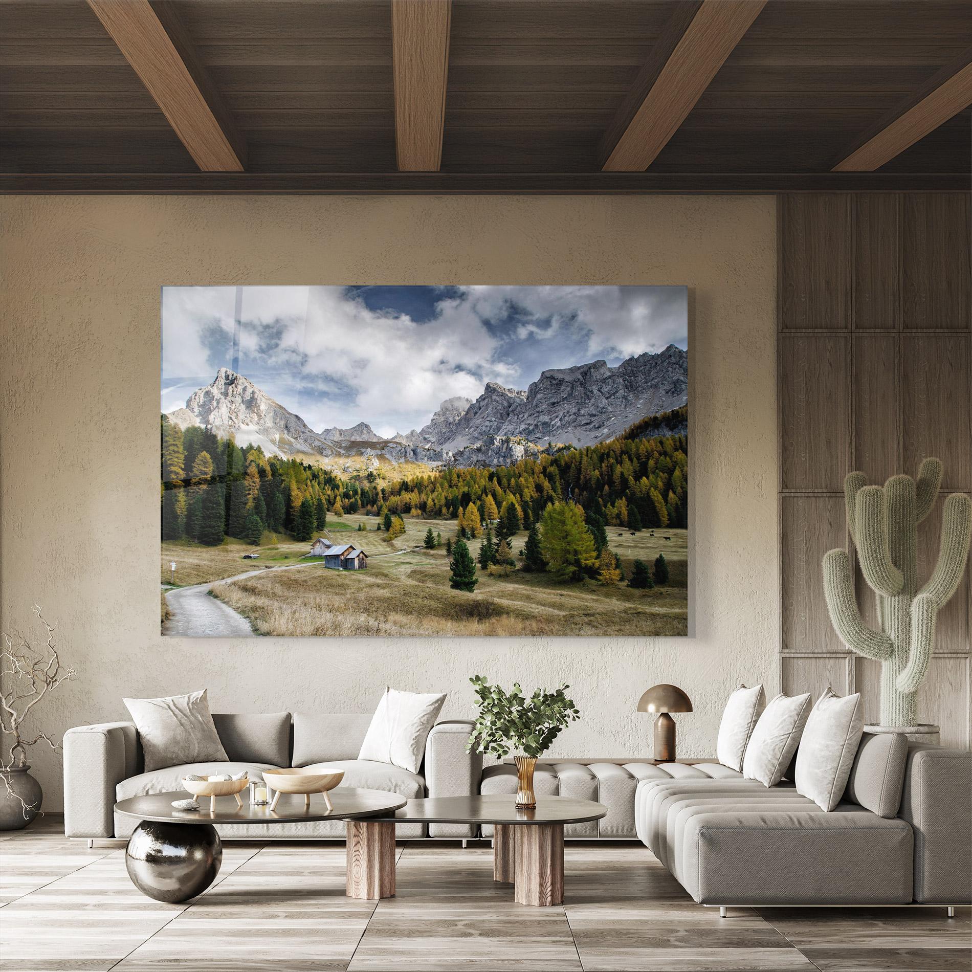 Стъклена картина Cloudy Mountains View mockup 8