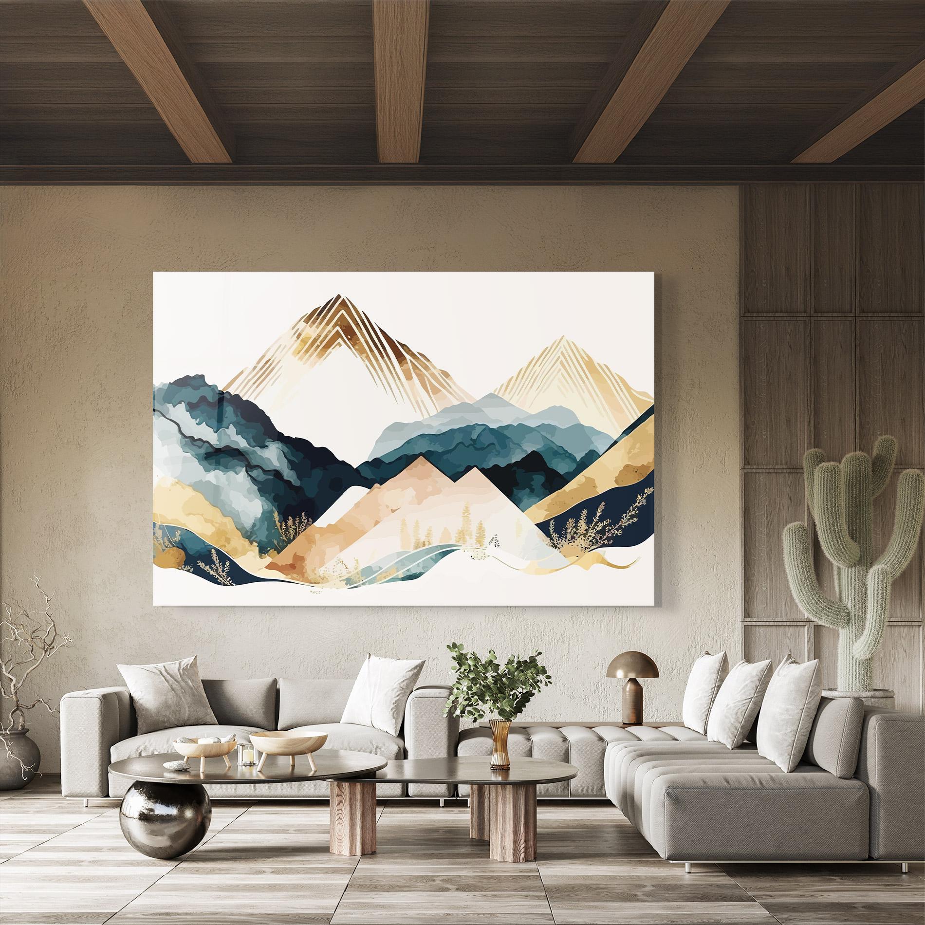 Стъклена картина Gold Green Mountain mockup 8