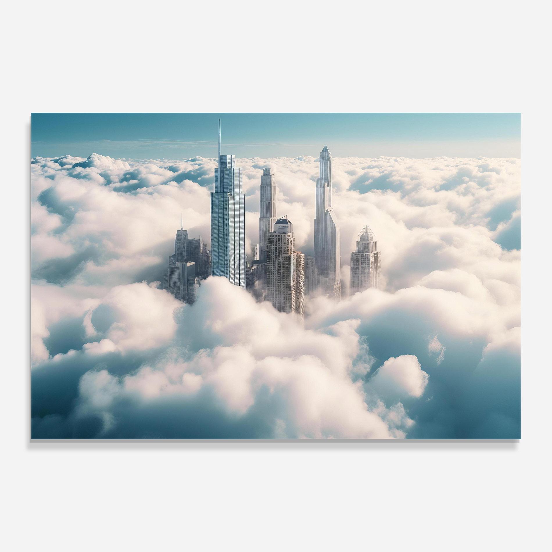 Стъклена картина City Above Clouds mockup 0