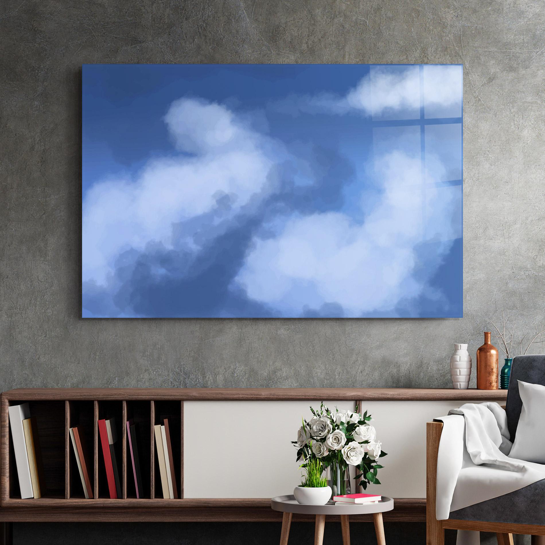 Стъклена картина Blue Mix Clouds mockup 2