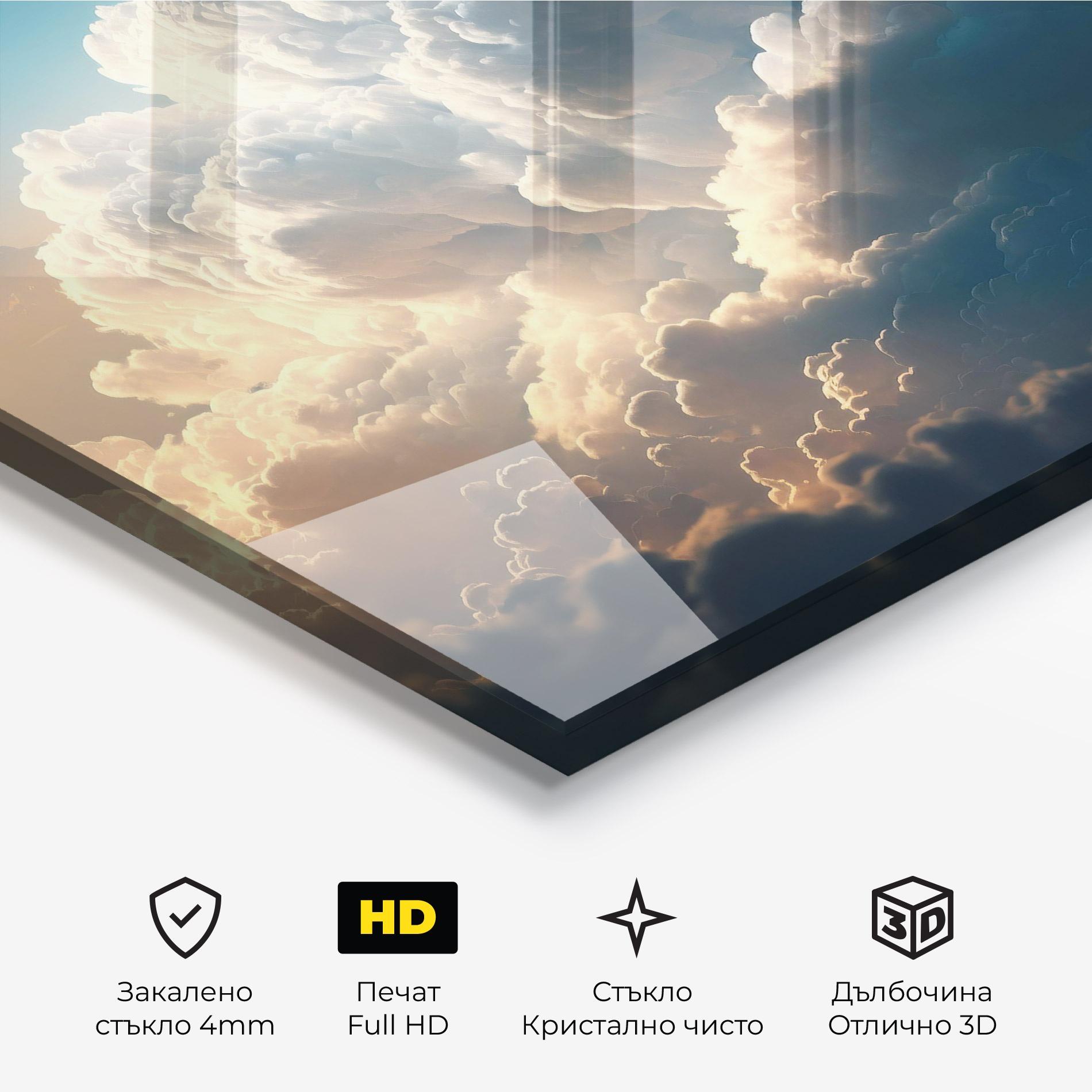 Стъклена картина Big Puffy Clouds mockup 3