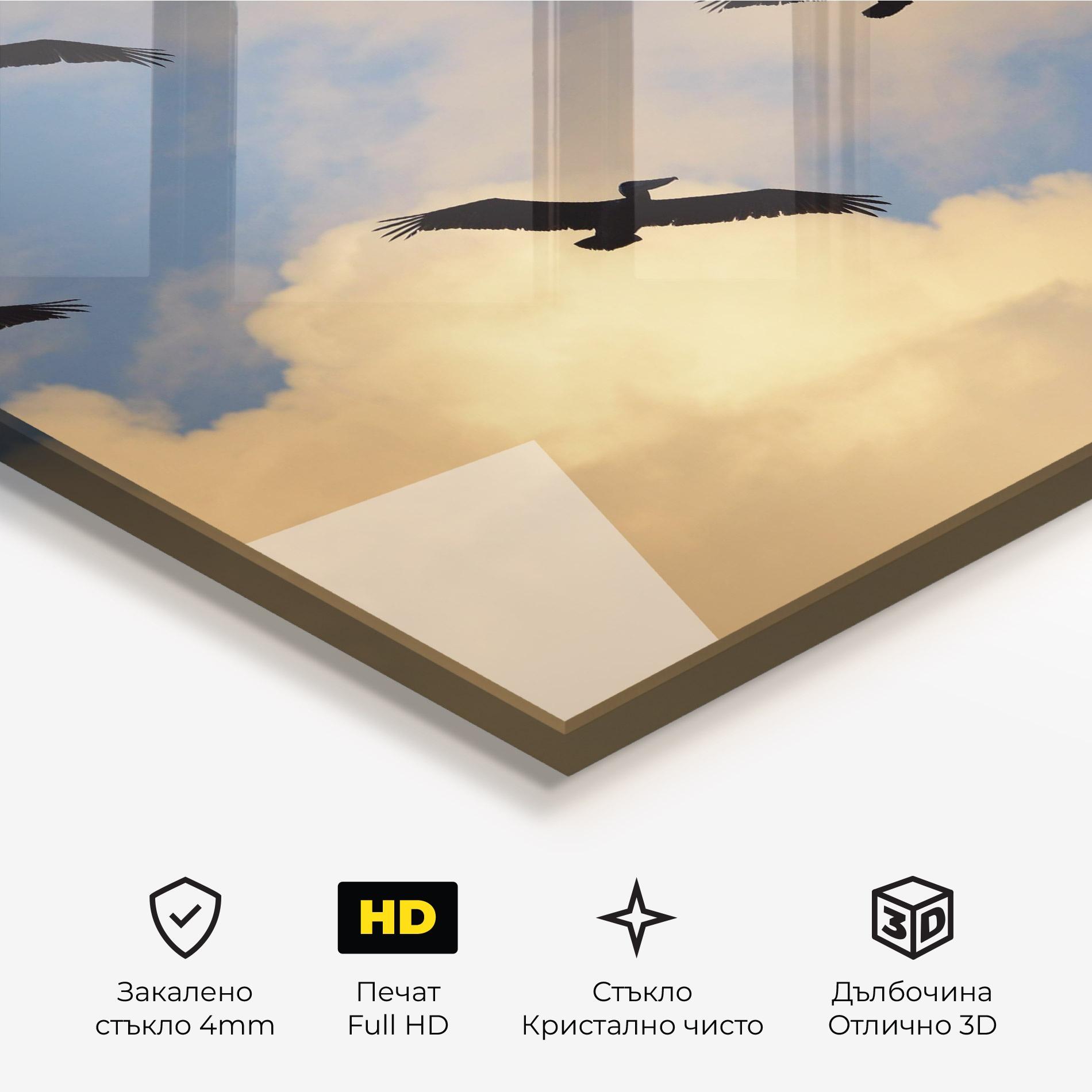 Стъклена картина Bird Shilouette Cloud mockup 3